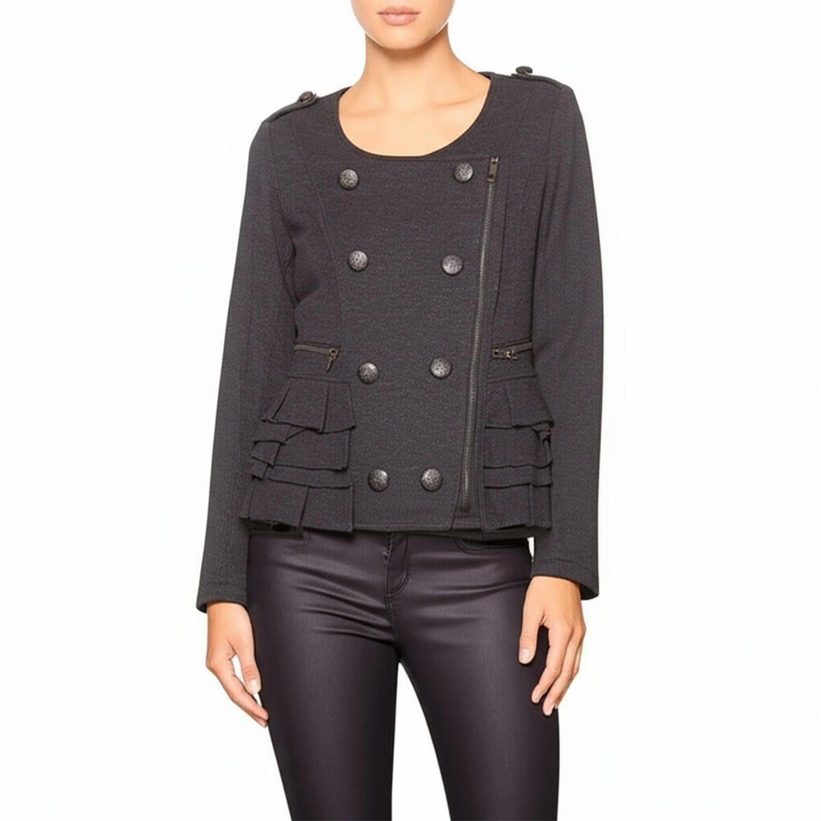 Other Deja Vu Jacket S Gray Military Ruffled Hem Edgy Chic Size S / US 4 / IT 40 - 1 Thumbnail
