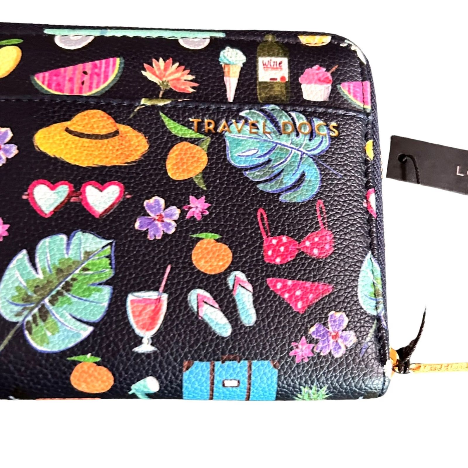 Vintage Love & Lore Travel Documents Foldover Wallet Tropical Vacation Print Women’s NWT Wristlet Credit Card Folding Blue Geometric Tropic Theme Women Size ONE SIZE - 4 Thumbnail