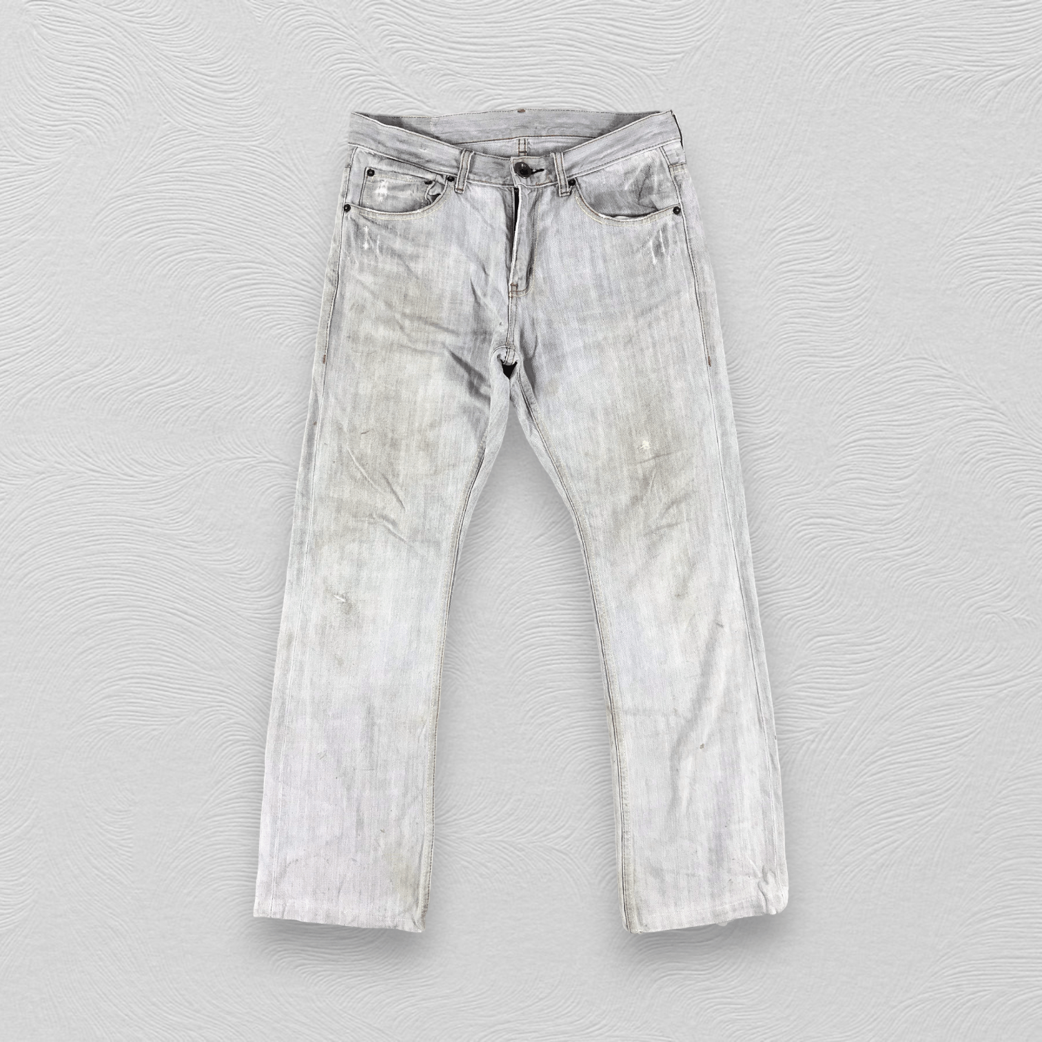 image of Designer Stimulus Jeans Faded Gray Dirty Wash Denim Kj1229 in Grey, Men's (Size 33)