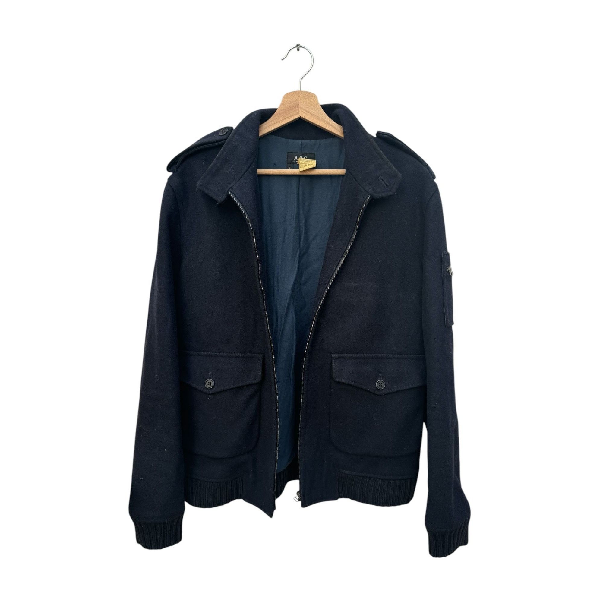 A.P.C. Navy Wool Bomber Jacket Size US L / EU 52-54 / 3 - 1 Thumbnail
