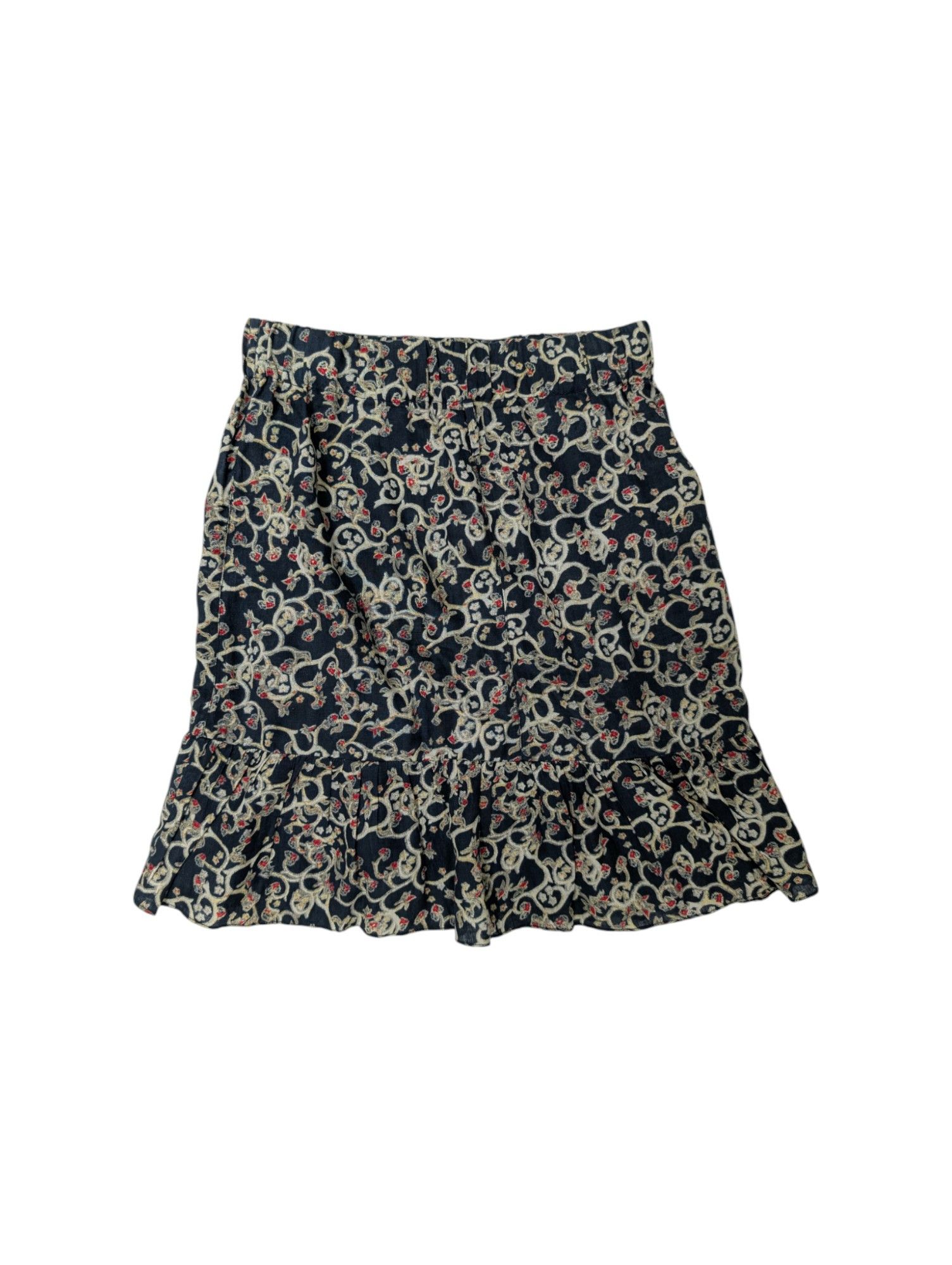 Isabel Marant Etoile Dark Blue Overall Printed Linen Skirt With Ruffle Ends Size 26" / US 2 / IT 38 - 2 Thumbnail