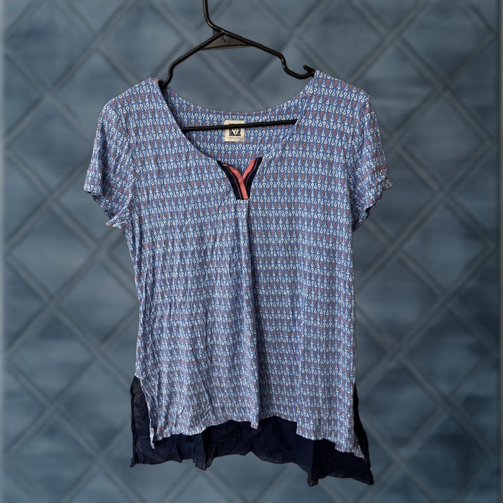 Anne Klein VINTAGE Anne Klein Shirt Womens Small Blue Polka Dot Top Sheer Lined Short Sleeve V Neck Size S / US 4 / IT 40 - 1 Thumbnail
