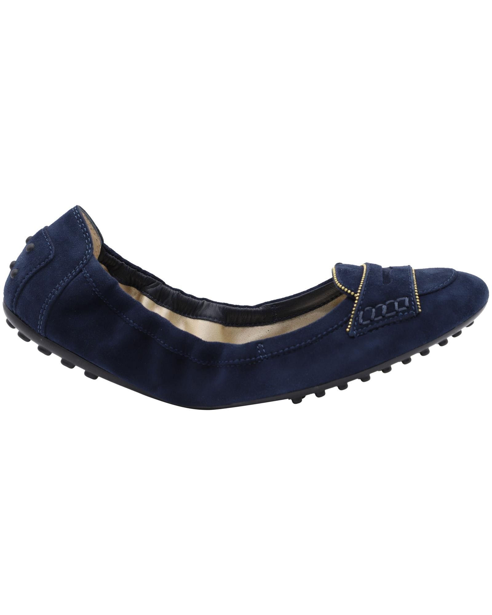 image of Tods Scrunch Navy Blue Suede Ballet Flats With Rubber Soles, Women's (Size 8.5)
