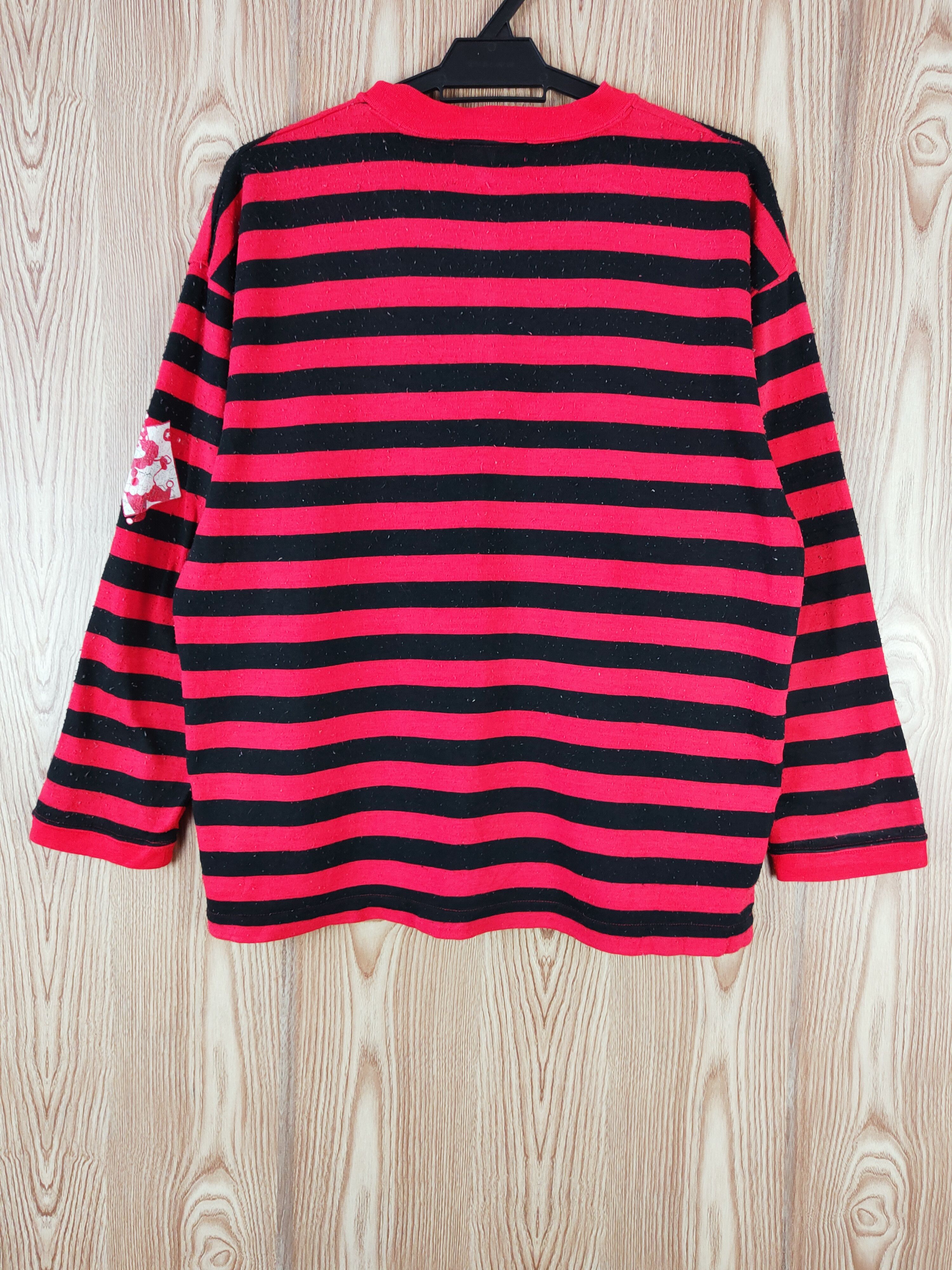 Japanese Brand × Vintage Japanese Brand Red Black Stripe Long Sleeve T-shirts Size L / US 10 / IT 46 - 9 Thumbnail