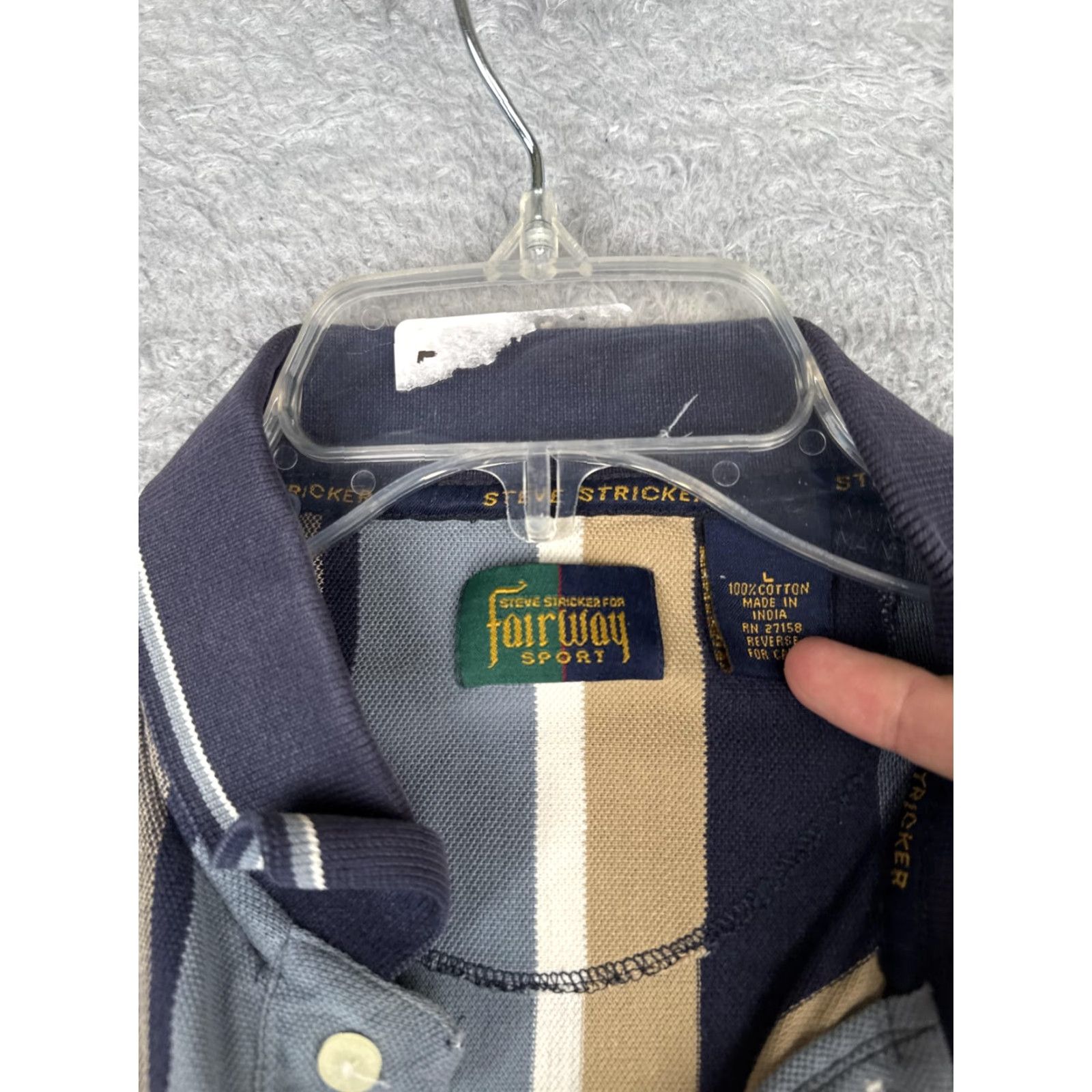 Vintage Fairway Sport Polo Shirt Mens Large Blue Gray Vertical Stripe Cotton Golf Top Size US L / EU 52-54 / 3 - 6 Thumbnail