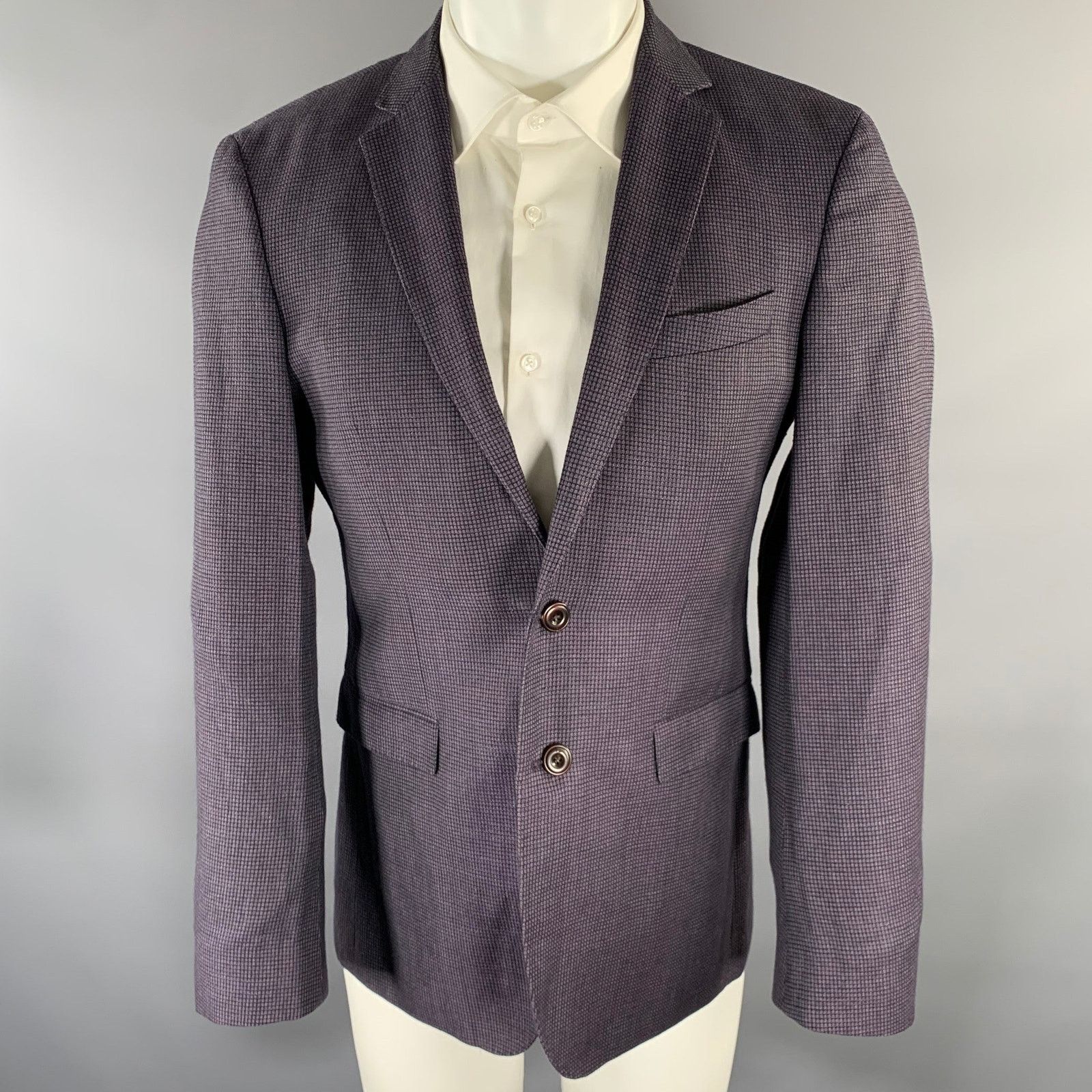 Hugo Boss HUGO BOSS Size 38 Purple Check Wool Linen Sport Coat Size 38R - 1 Thumbnail