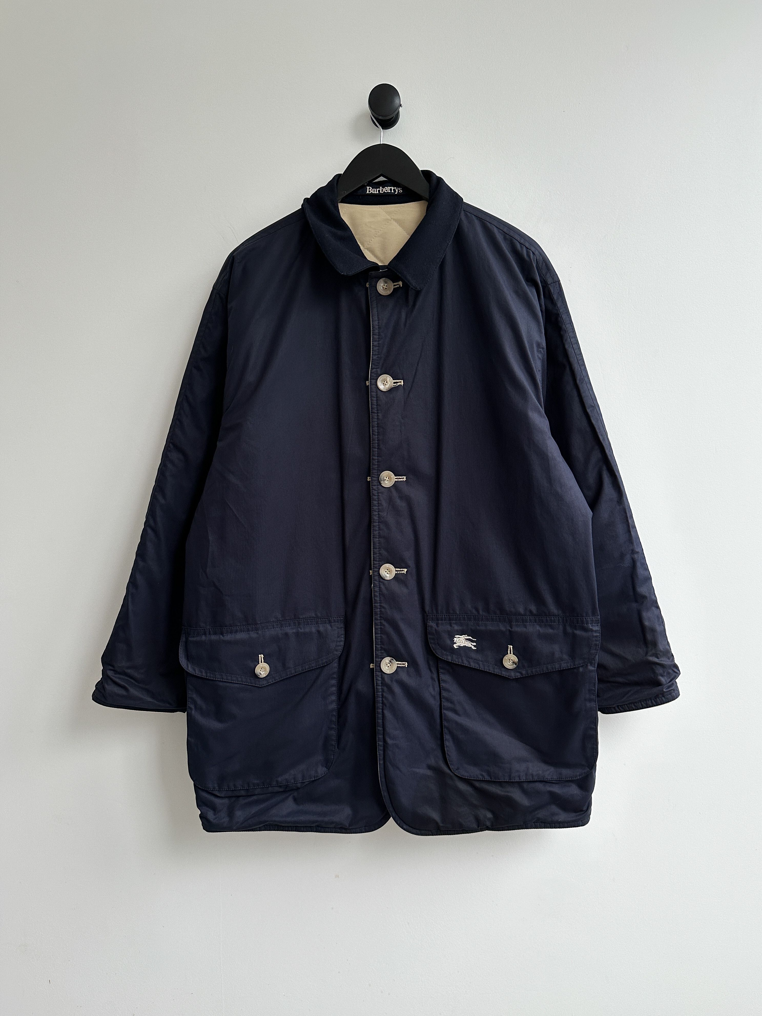 image of Archival Clothing x Burberry Vintage Burberrys Reversible Quilted Jacket in Beige Blue (Size Medium