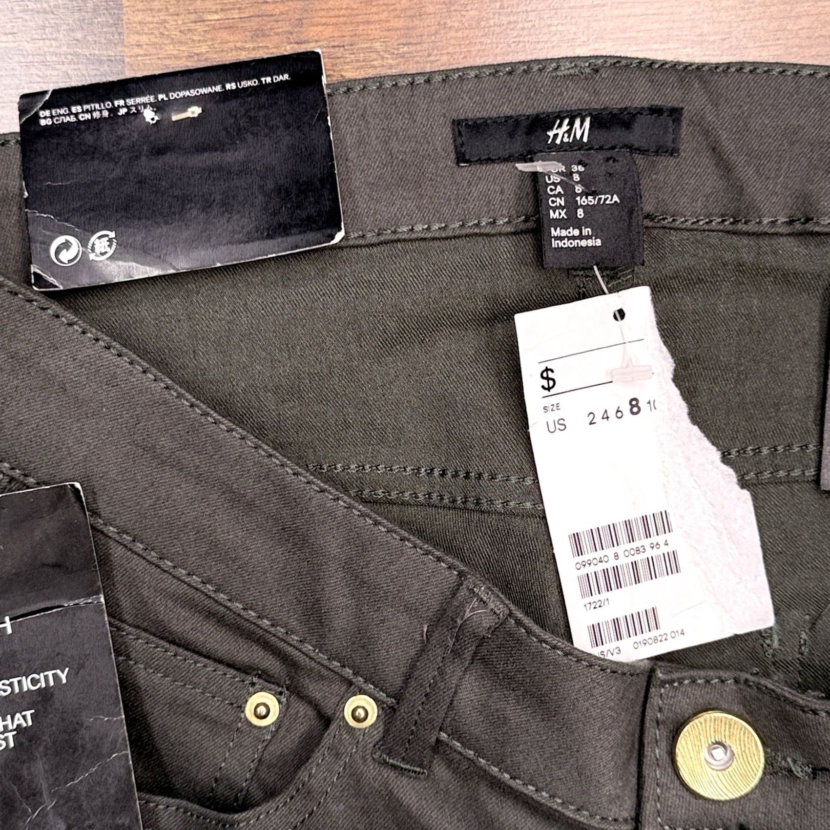 H&M HM Skinny Jeans Womens 8 Green Stretch Denim Zip 5-Pocket City Logo 30.5in Inseam Womens Fit Slim Modern Daywear Size 30" / US 8 / IT 44 - 5 Thumbnail