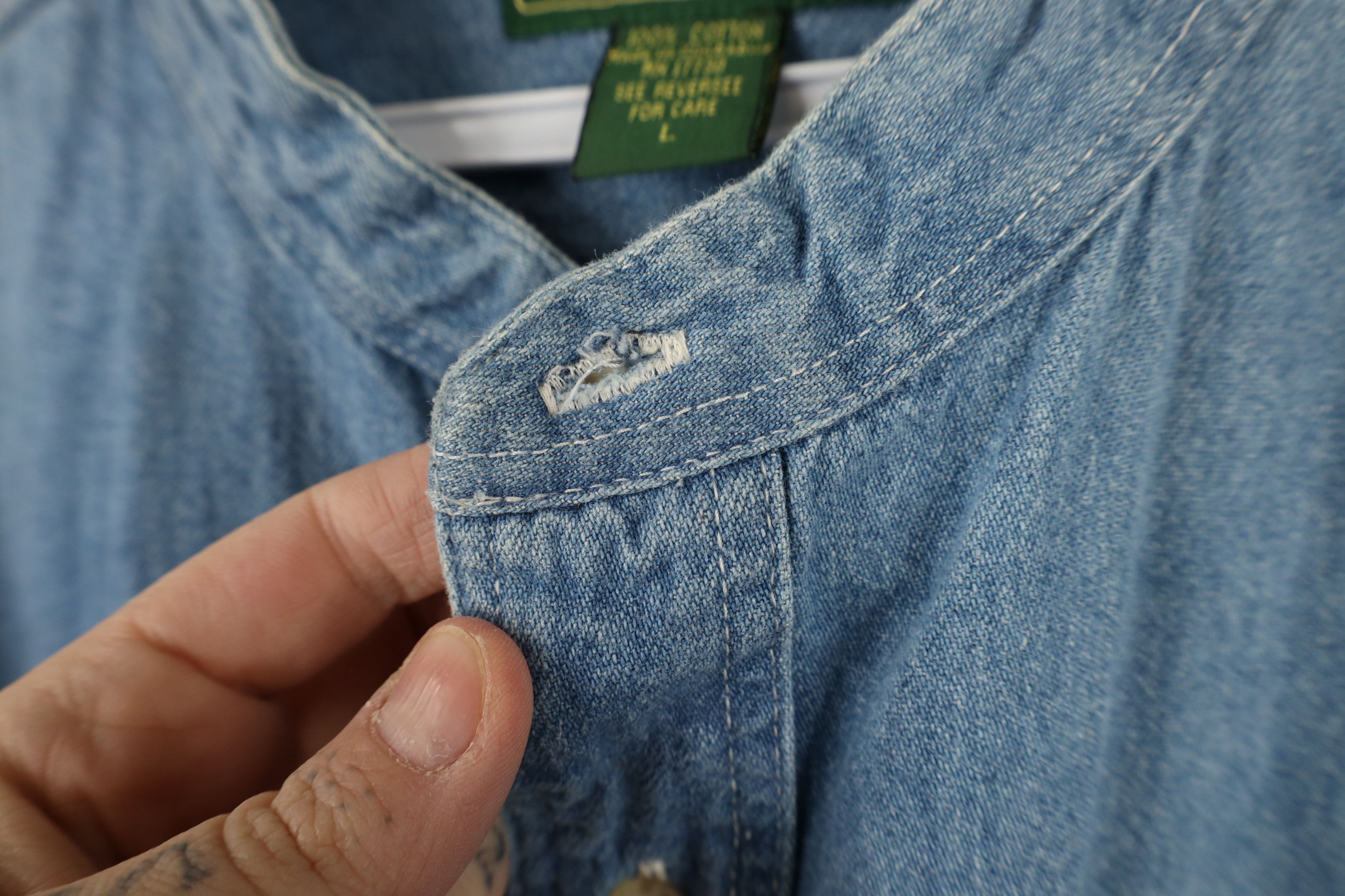 Vintage Vintage 90s Streetwear Jean Band Collar Button Shirt Blue Size US L / EU 52-54 / 3 - 8 Thumbnail