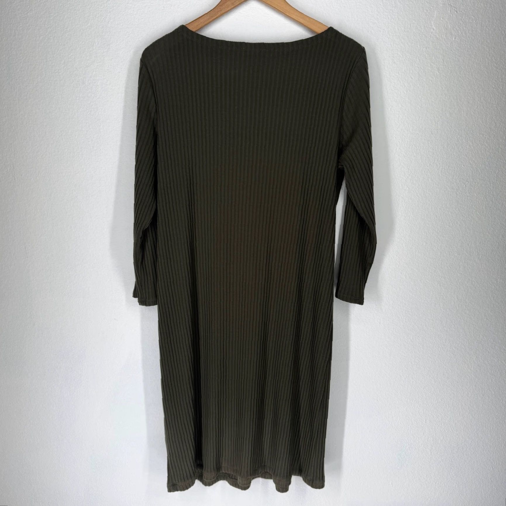 Eileen Fisher Womens Dress T-Shirt Dress Minimalist Ribbed Olive Green  Boatneck Midi M Womens
