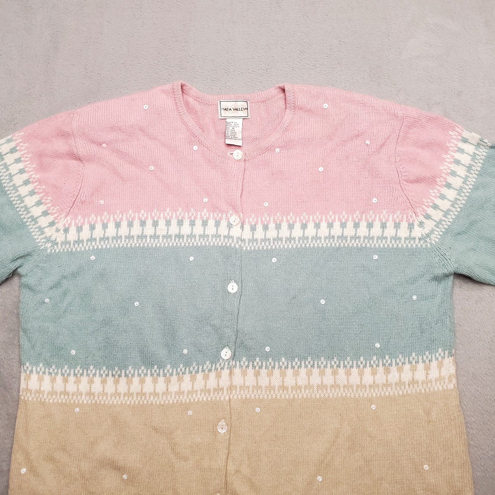 Vintage VINTAGE Napa Valley Sweater Women 1X Pink Button Angora Blend Boxy Shoulder Pads Y2K VTG Knit Wool Round Neck Casual Womens Size XL / US 12-14 / IT 48-50 - 2 Thumbnail