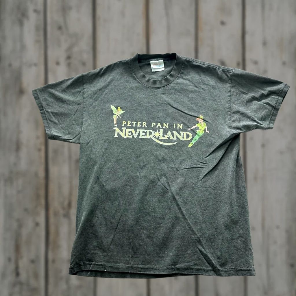 Hanes Peter Pan Neverland Graphic T-Shirt Mens M Gray Crew Neck Short Sleeve Cotton Polyester Heavyweight Jersey Crewneck