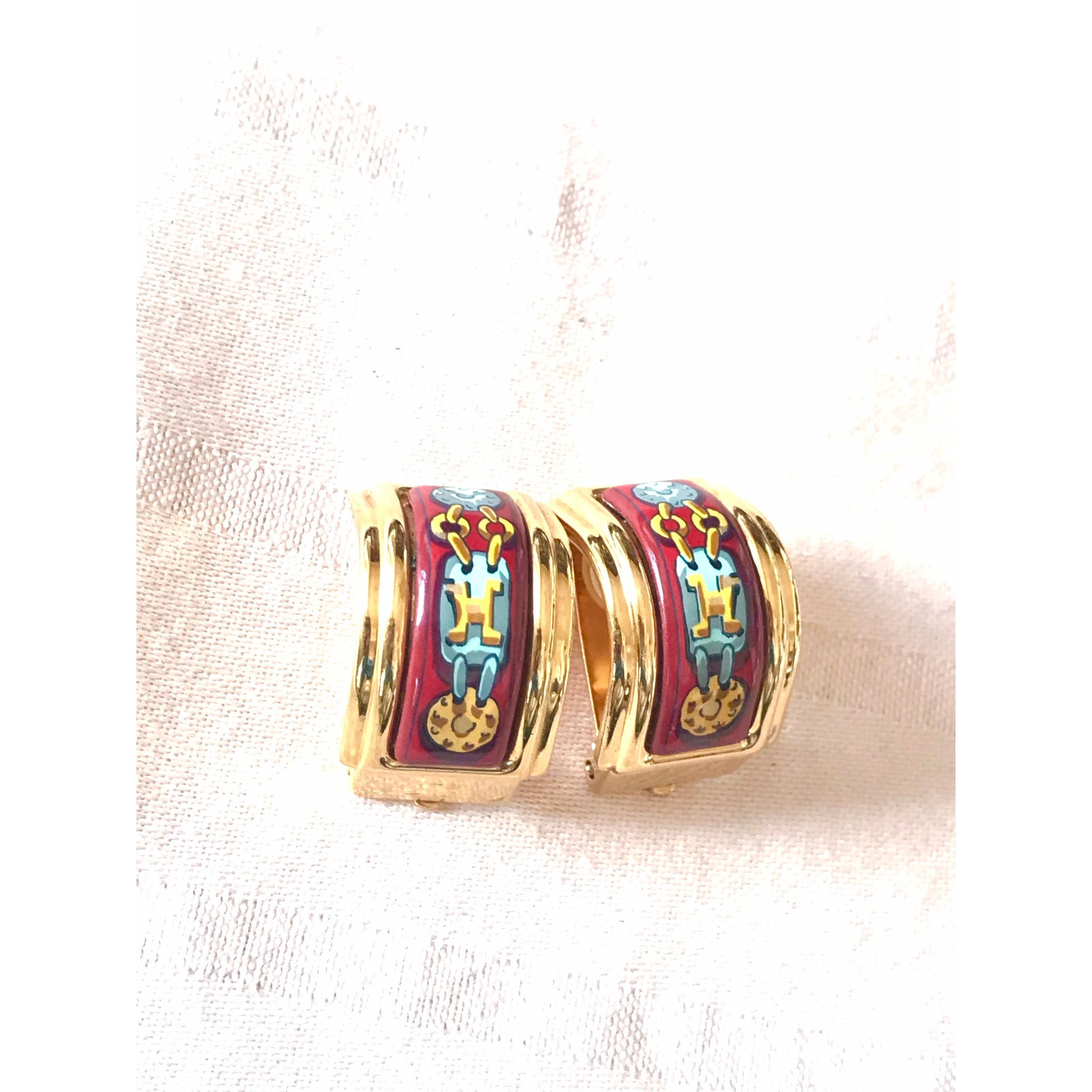 Hermes Vintage Hermes cloisonne golden earrings with red and yellow Size ONE SIZE - 2 Thumbnail