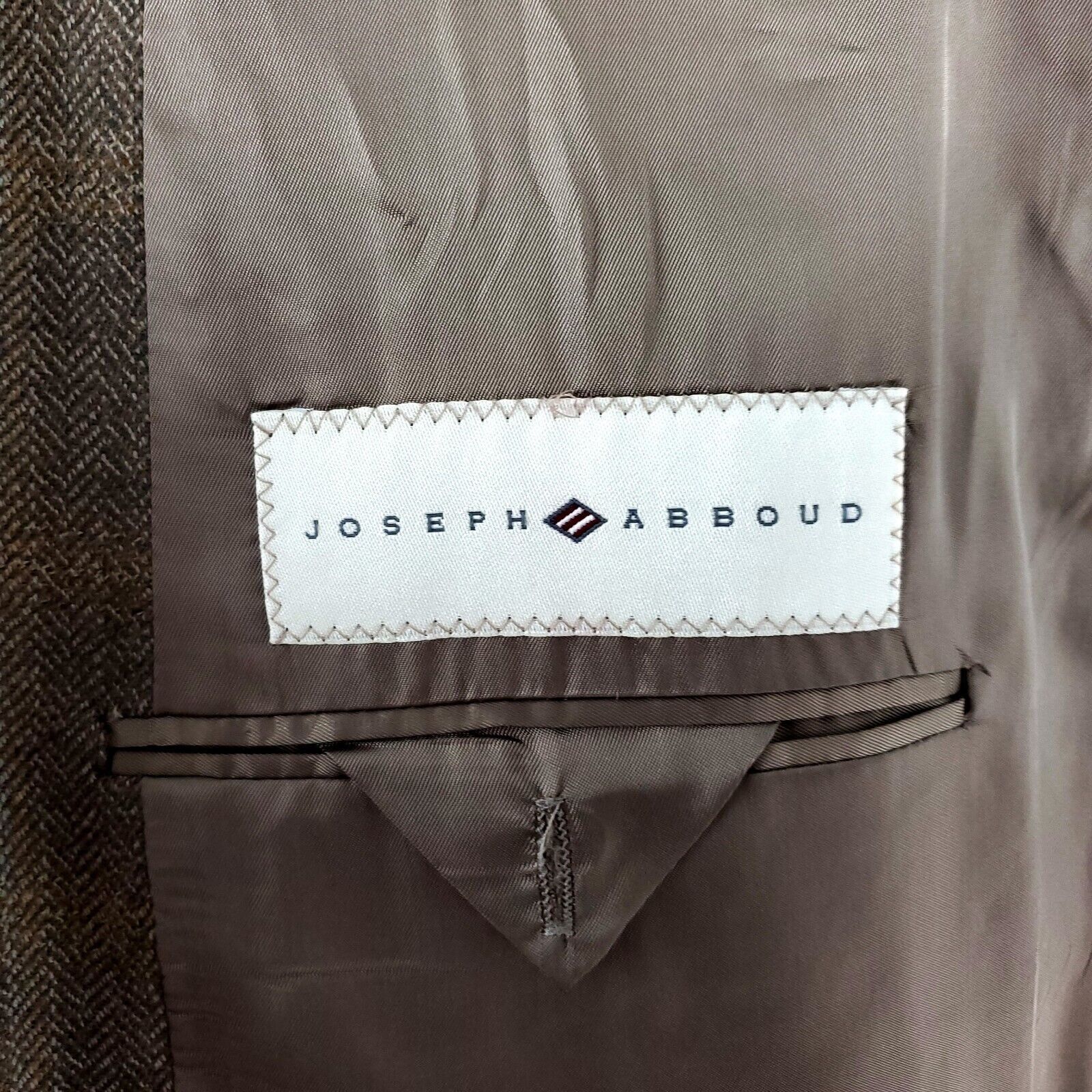 Joseph Abboud Joseph Abboud Lambswool 2 Button Sport Coat 44R Tan Herringb Size 44R - 7 Thumbnail