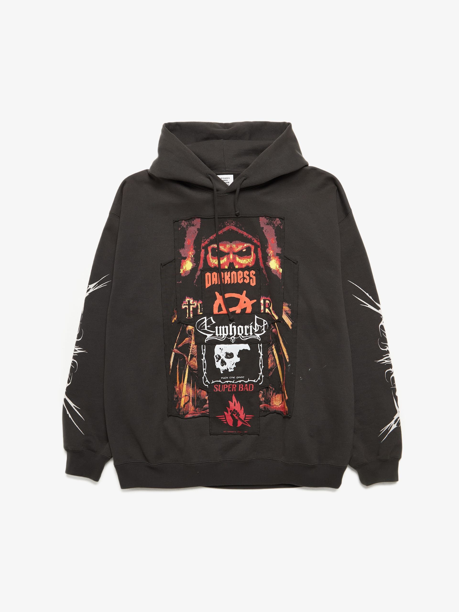 Vetements Black Washed Metal Patched Cotton Hoodie | Grailed