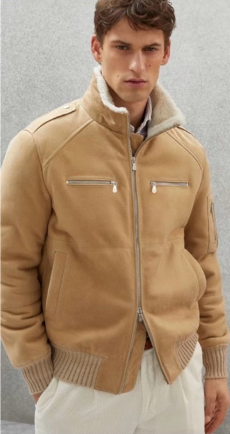 Brunello Cucinelli o1w1db10924 Leather Jacket in Medium Beige Size US XXL / EU 58 / 5 - 1 Thumbnail