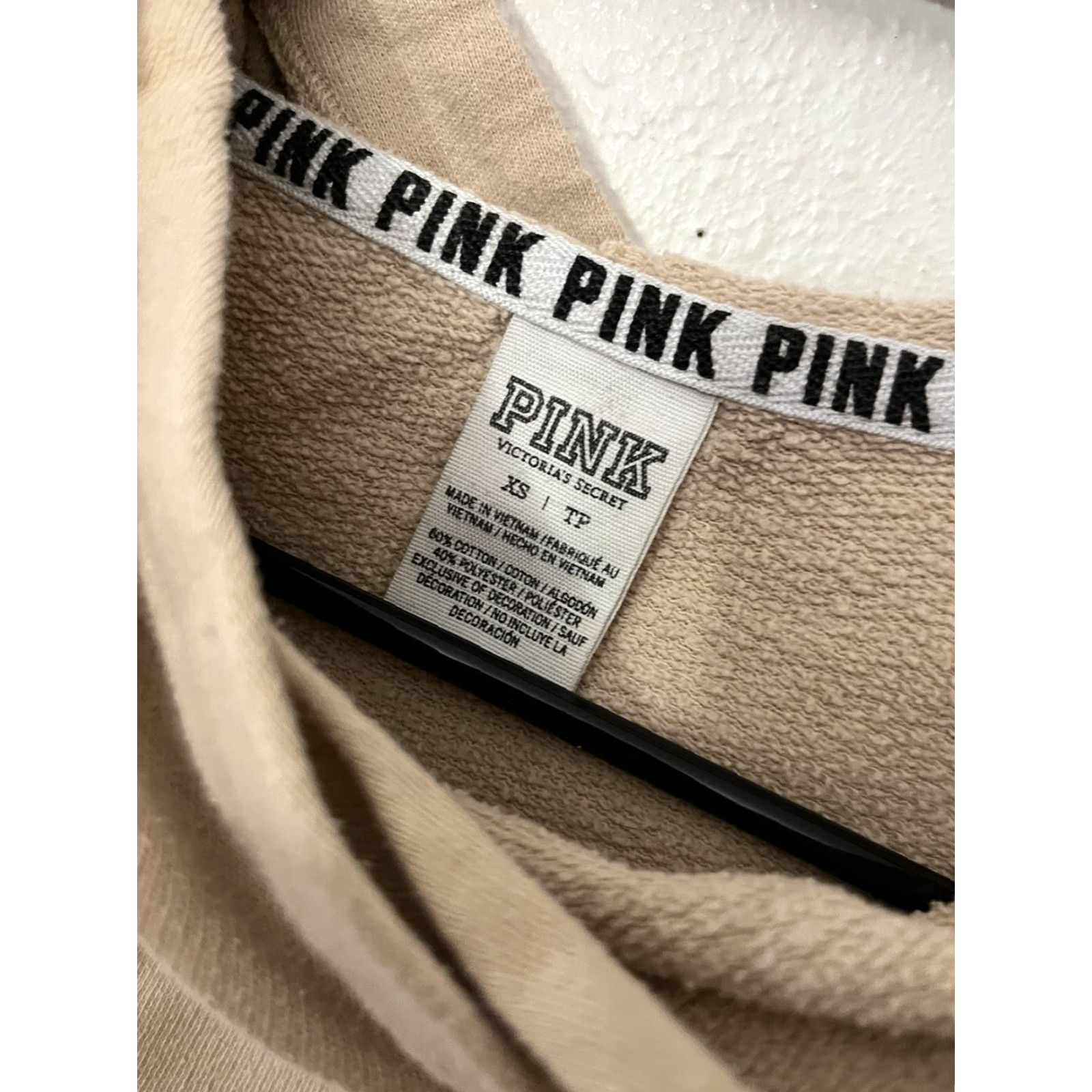 Pinko PINK Victoria’s Secret Y2K Sweats Logo Hoodie XS Top Beige White White Colorbloc Size XS / US 0-2 / IT 36-38 - 2 Thumbnail