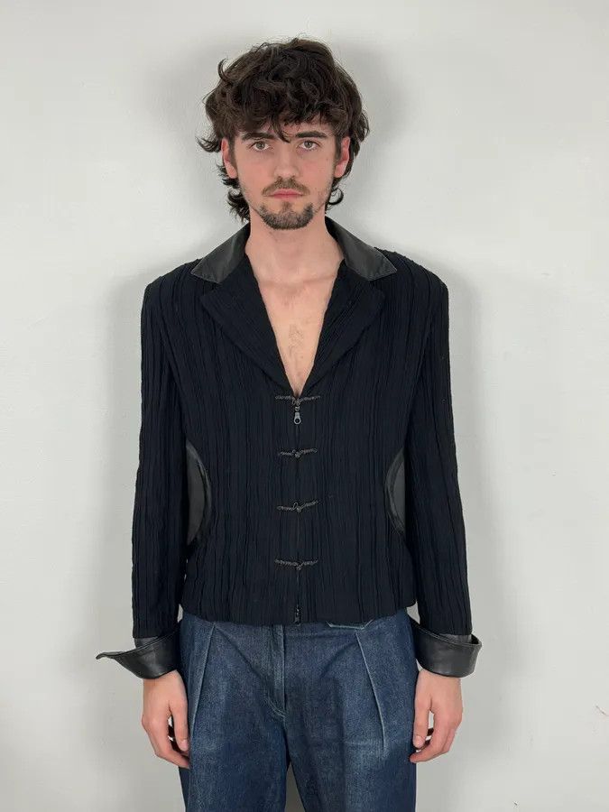 Roberto Cavalli SS2005 Cavalli Black Pleated Hybrid Blazer Jacket Size 42R - 2 Thumbnail