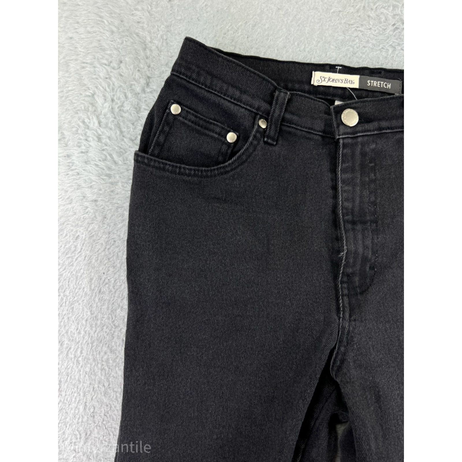 Lee Womens St. Johns Bay Pants 8P Black Denim Jeans High Rise Straight Leg Cotton Size 30" / US 8 / IT 44 - 7 Thumbnail