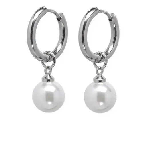 Vintage Punk Circle Round Pearl Hoop Earring Size ONE SIZE - 3 Thumbnail