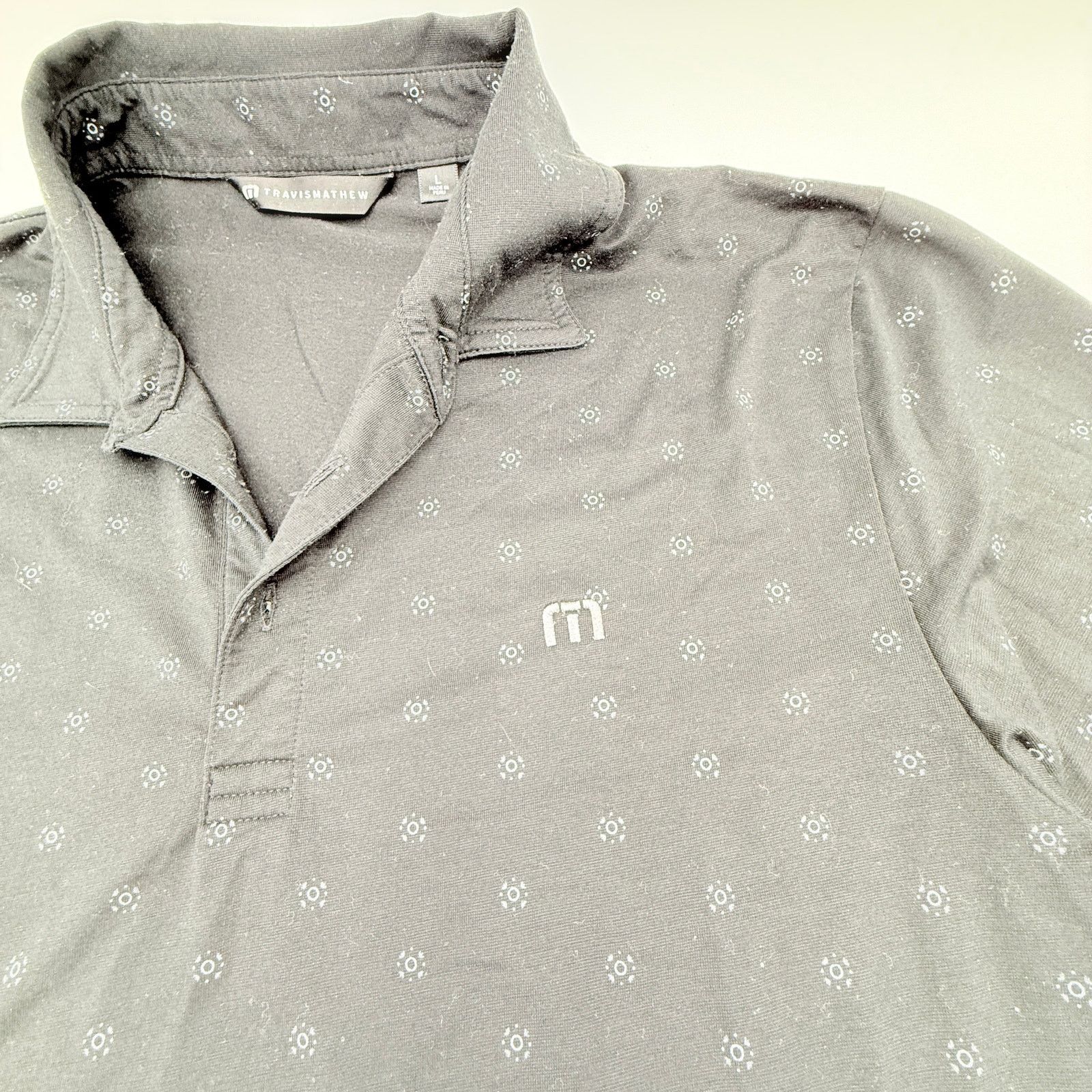 TravisMathew TravisMathew Men's Large Black Geometric Print Polo Shirt Size US L / EU 52-54 / 3 - 5 Thumbnail