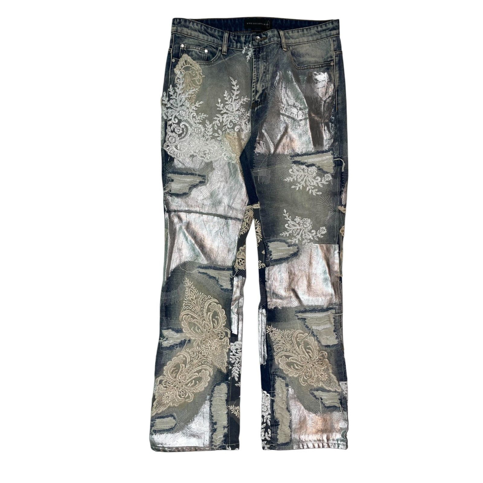 Who Decides War WDW Foil Floral Jeans Size US 34 / EU 50 - 1 Thumbnail
