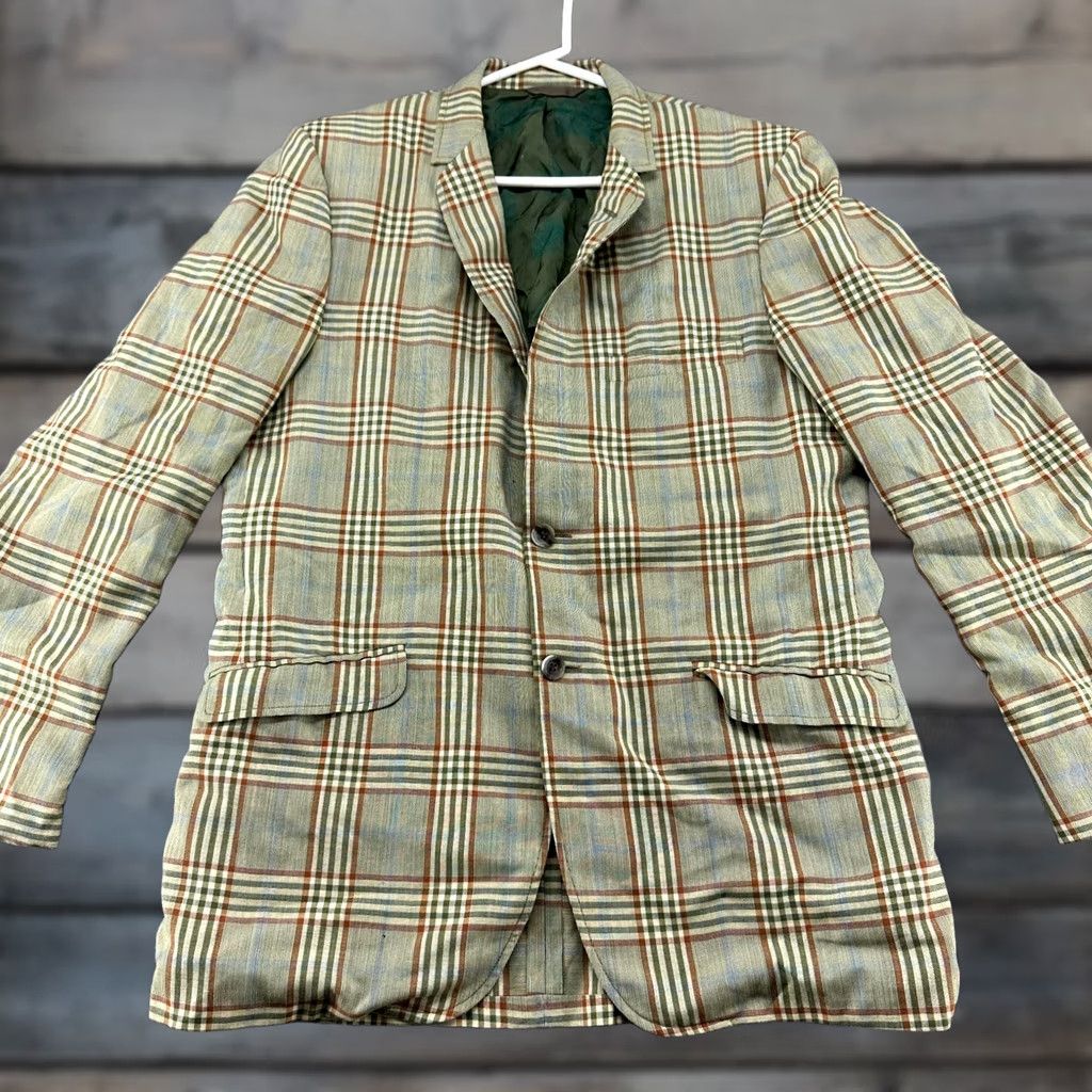 Vintage VINTAGE Hughes Hatcher Suffrin Blazer Mens 42 Green Wool Windowpane Tweed Plaid 60s Suit Jacket Size 42R - 1 Thumbnail