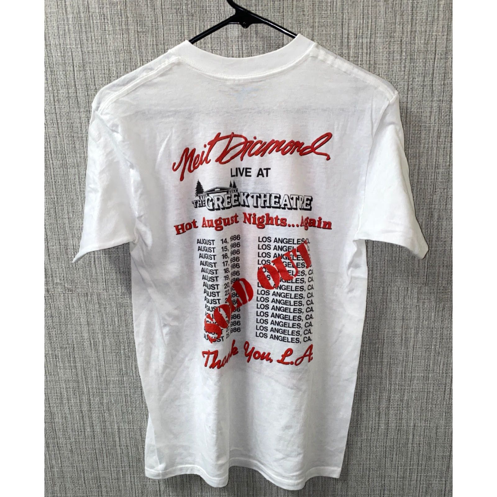 Vintage Vtg 1986 Neil Diamond Mens White THE GREEK THEATRE LA Concert Tour Shirt Size L Size US L / EU 52-54 / 3 - 3 Thumbnail