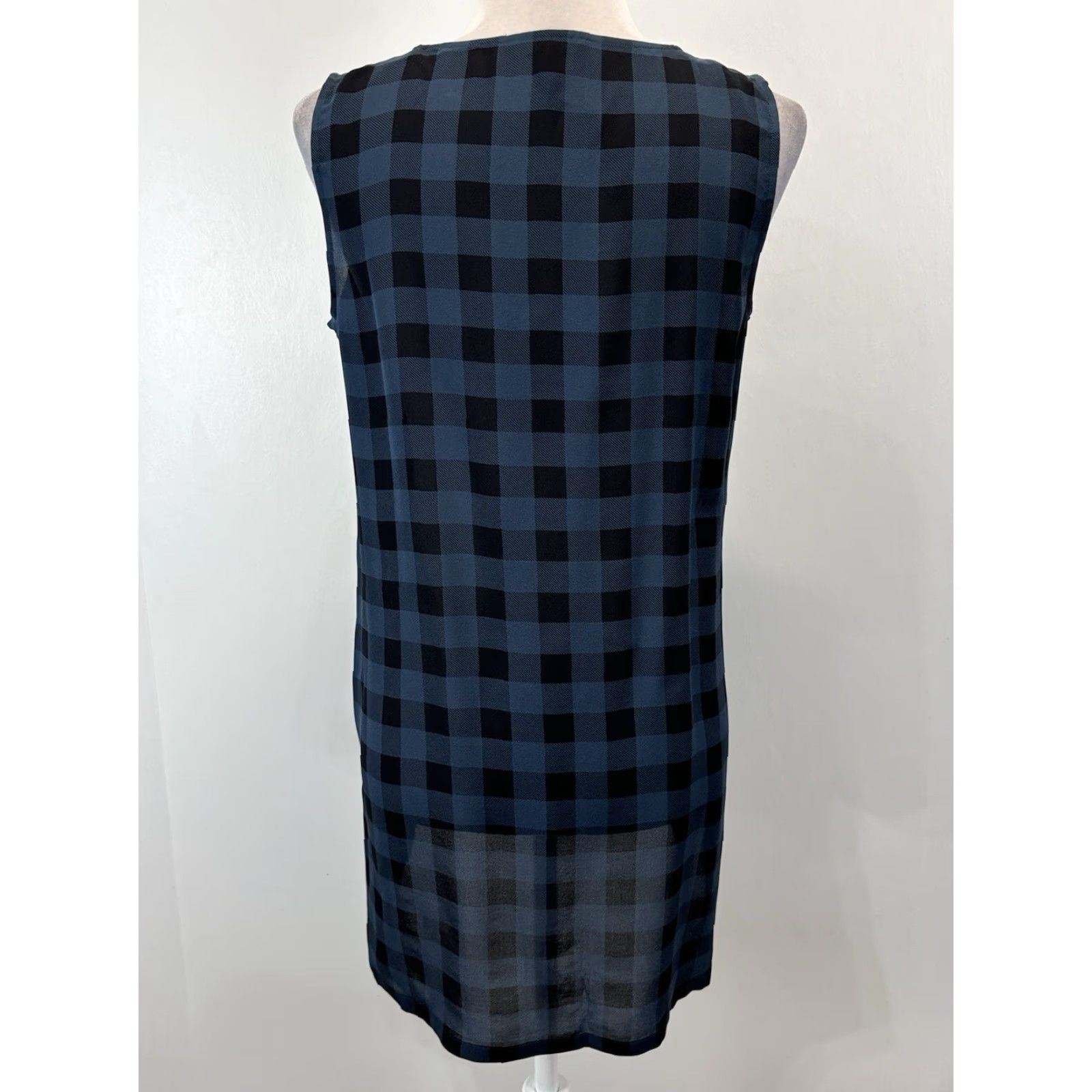 Eileen Fisher Eileen Fisher 100% Silk Tank Tunic Top Sz Small Blue Black Check Lightweight Size S / US 4 / IT 40 - 3 Thumbnail
