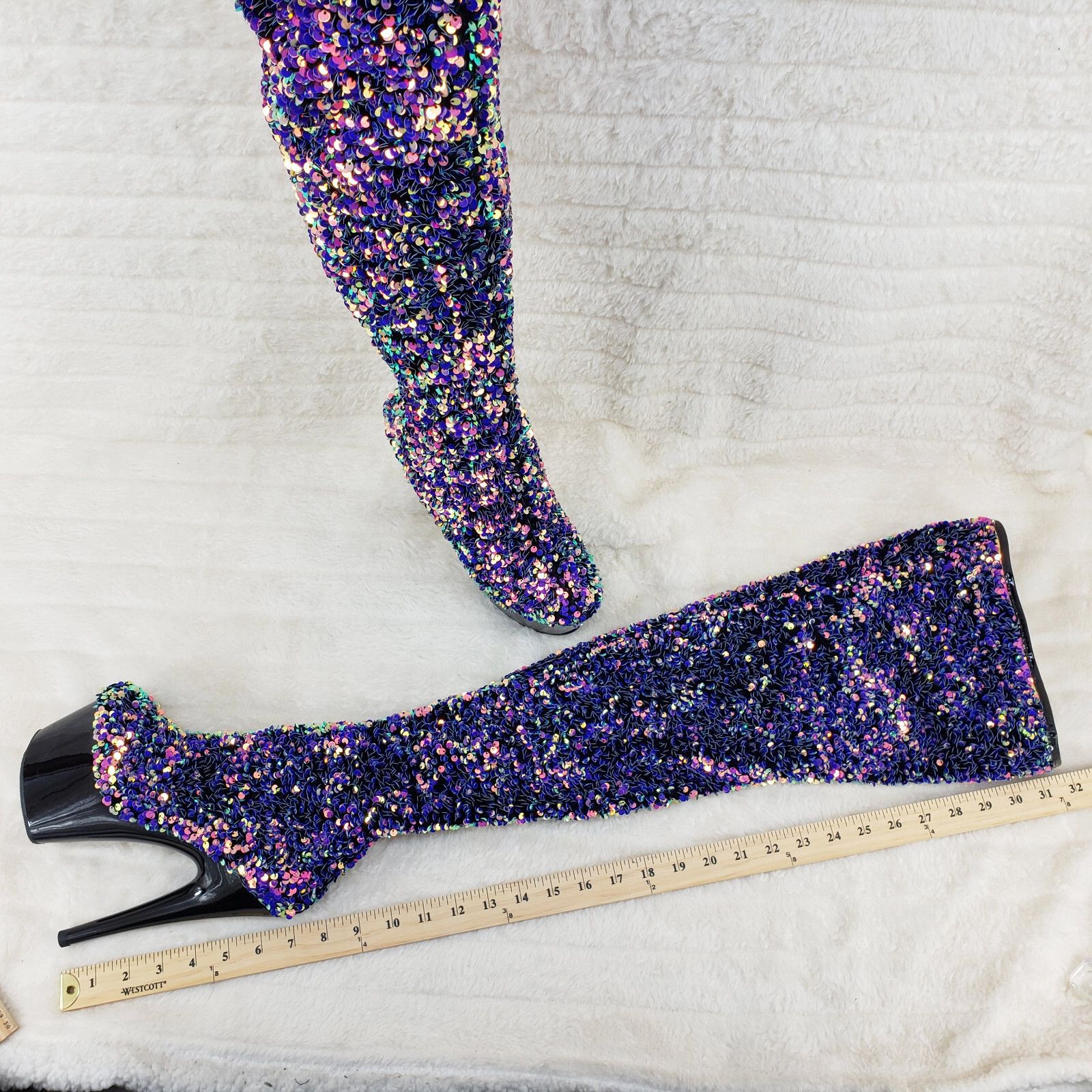 Other Adore 3020 Purple Multi Sequin High Heel Platform Thigh High Size US 10 / IT 40 - 7 Thumbnail