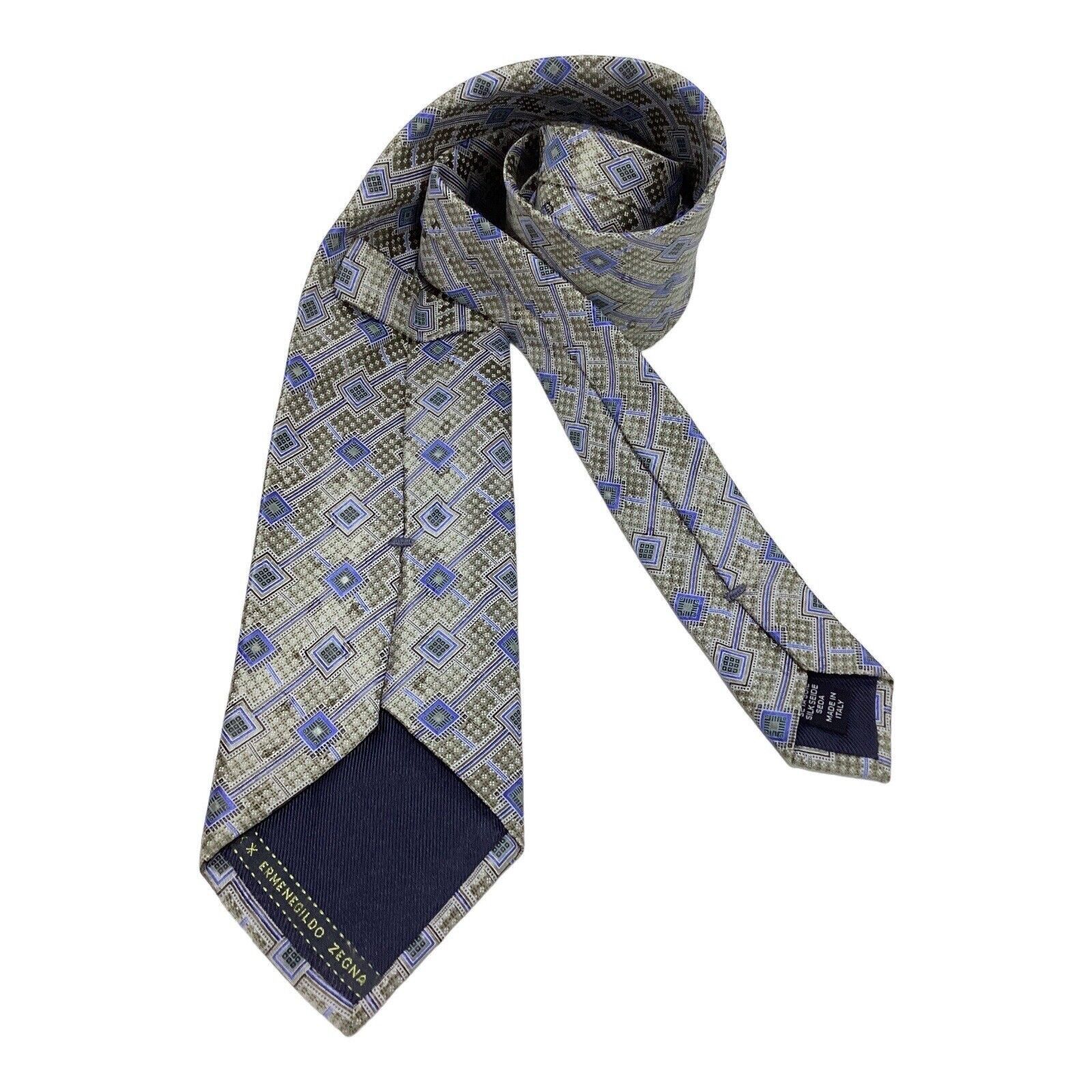 Ermenegildo Zegna ERMENEGILDO ZEGNA Green Geometric Luxury Silk Tie Made In It Size ONE SIZE - 2 Thumbnail