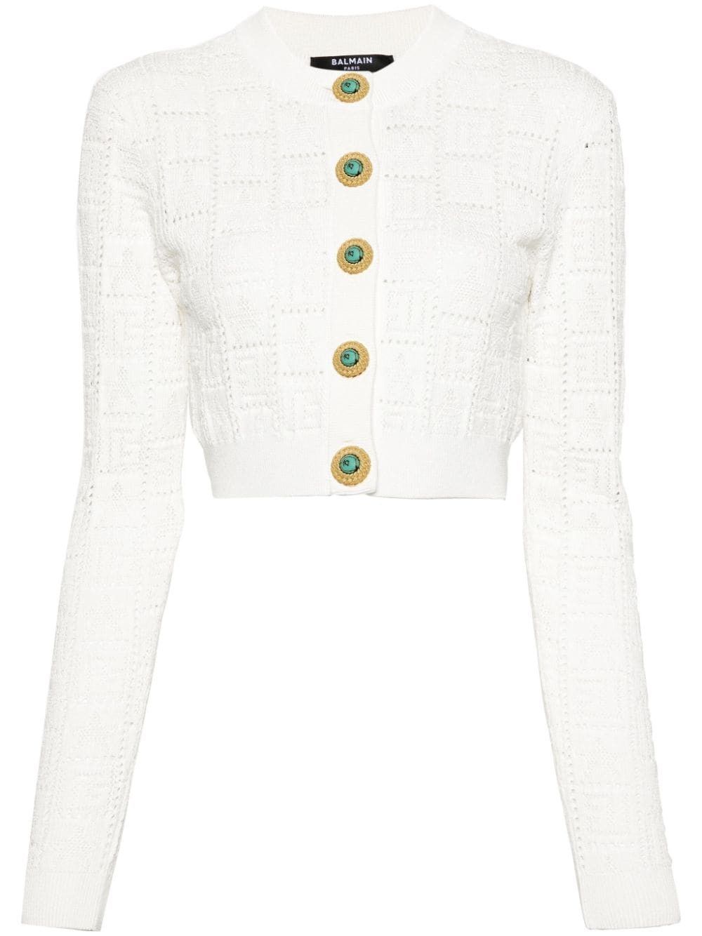 Balmain o1s1wg110825 Knit Monogram Cardigan in White Size S / US 4 / IT 40 - 1 Thumbnail