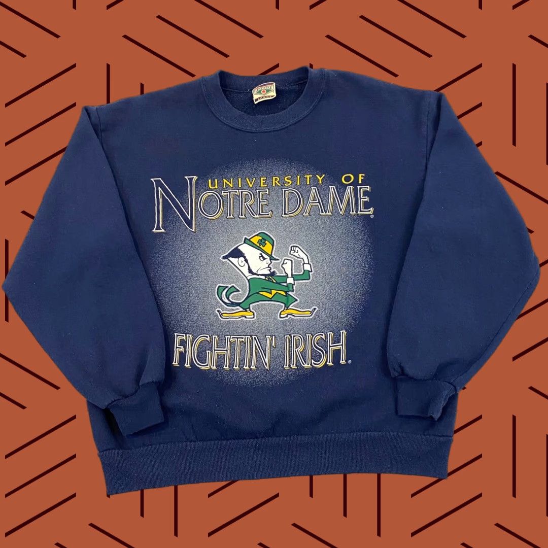 Vintage VTG Notre Dame Sweatshirt Mens Large Blue Crewneck Fighting Irish Red Oak 90's Sports University College Jacket Size US L / EU 52-54 / 3 - 1 Thumbnail