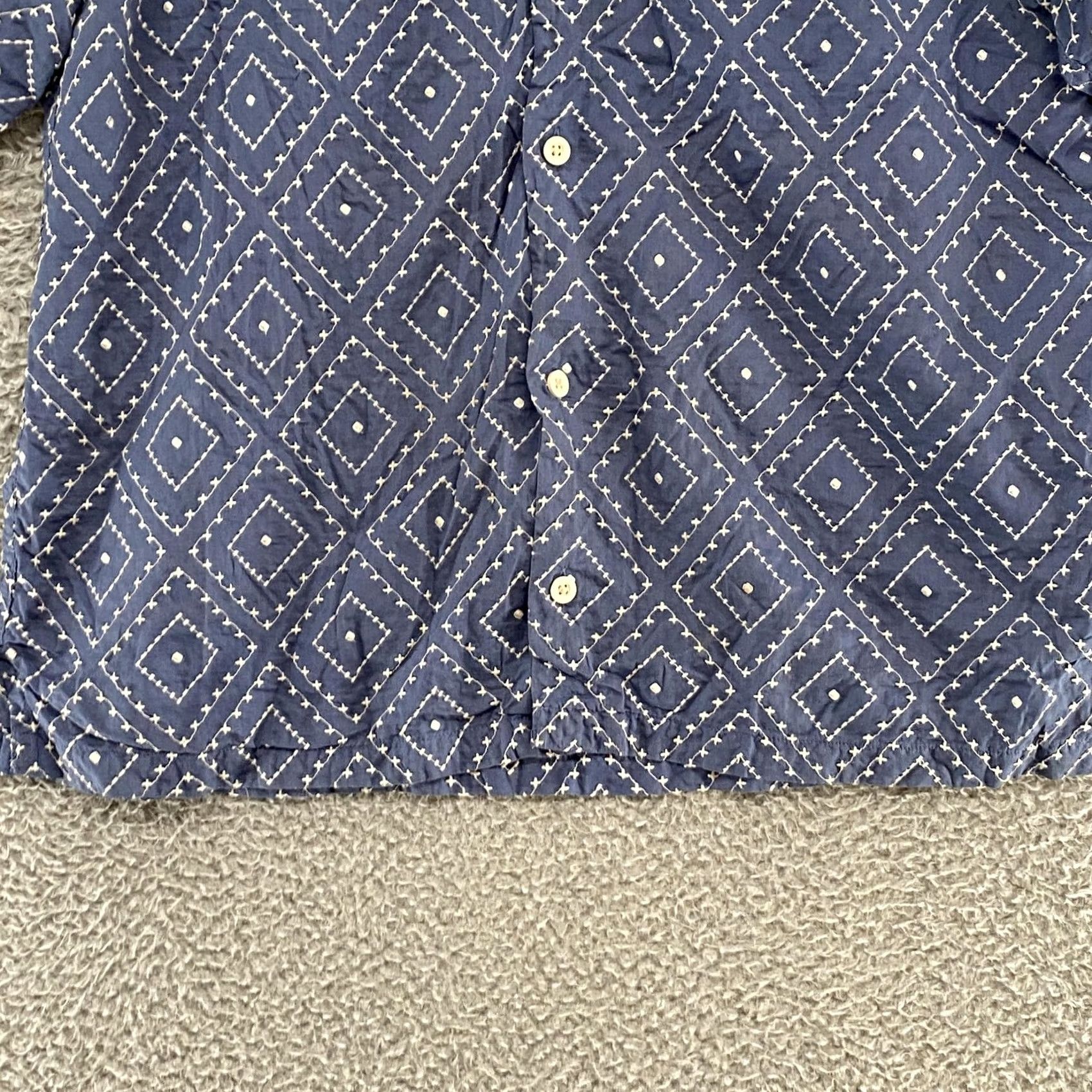 Zara Zara Embroidered Shirt Mens Medium Blue Short Sleeve Button Up Diamond Cotton Embroidered Geometric Beach Vacation Button-Up Mens Jacket? Size US M / EU 48-50 / 2 - 3 Thumbnail