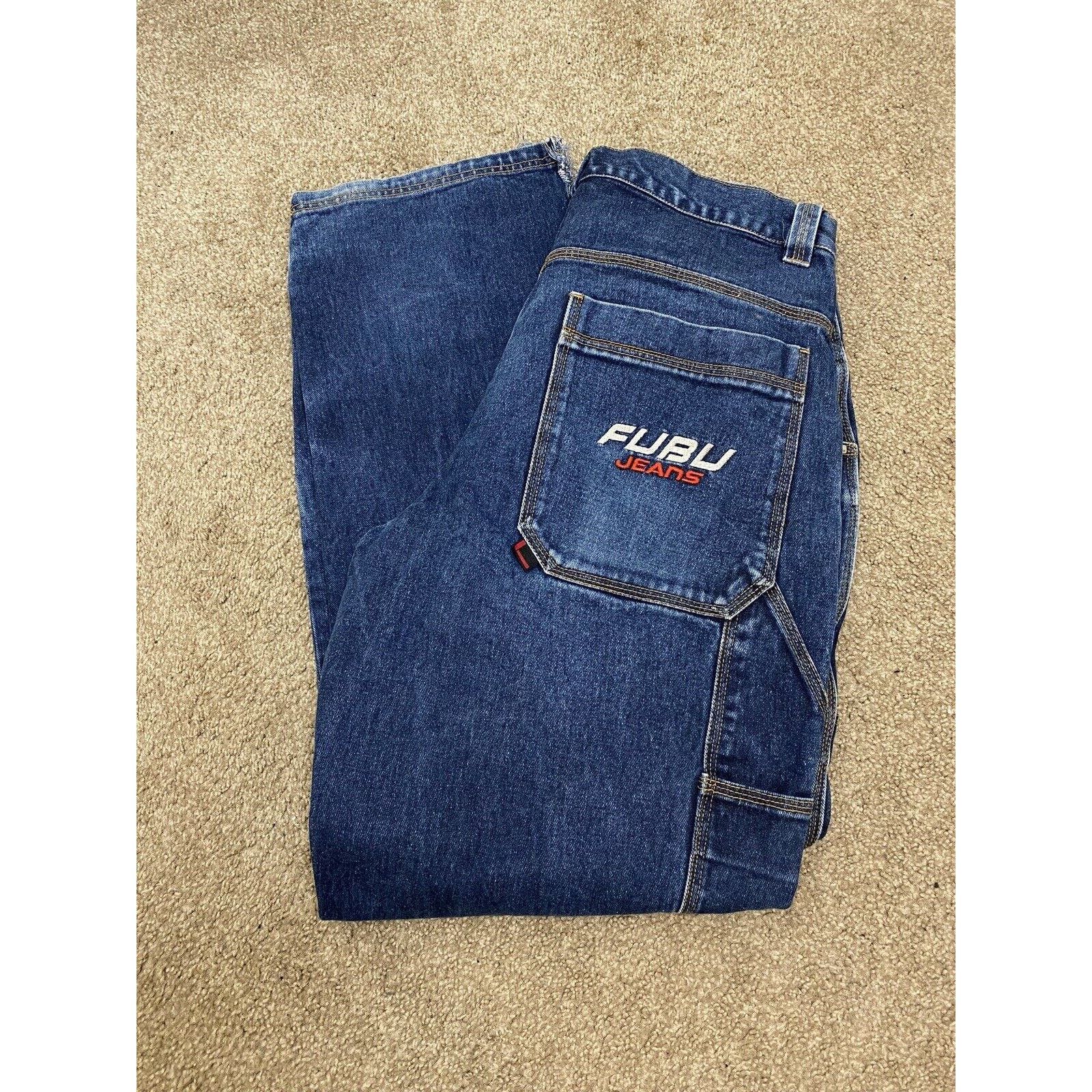 image of Vintage Y2K Fubu Carpenter Jeans 36X33 Dark Wash Jnco Style in Blue, Men's