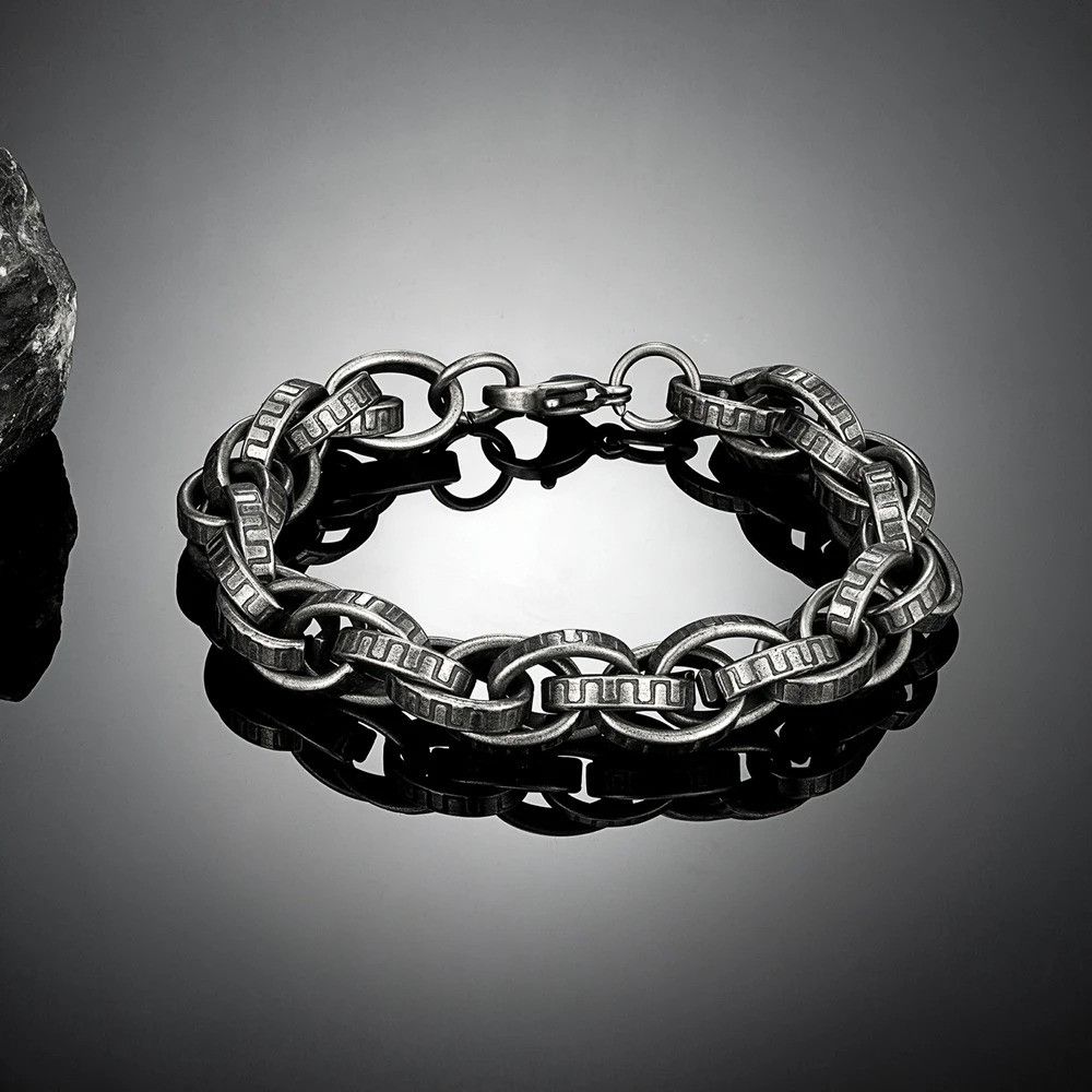 Other Black Serrated Retro Link Chain Bracelet Bangle Gift For Him Size ONE SIZE - 4 Thumbnail