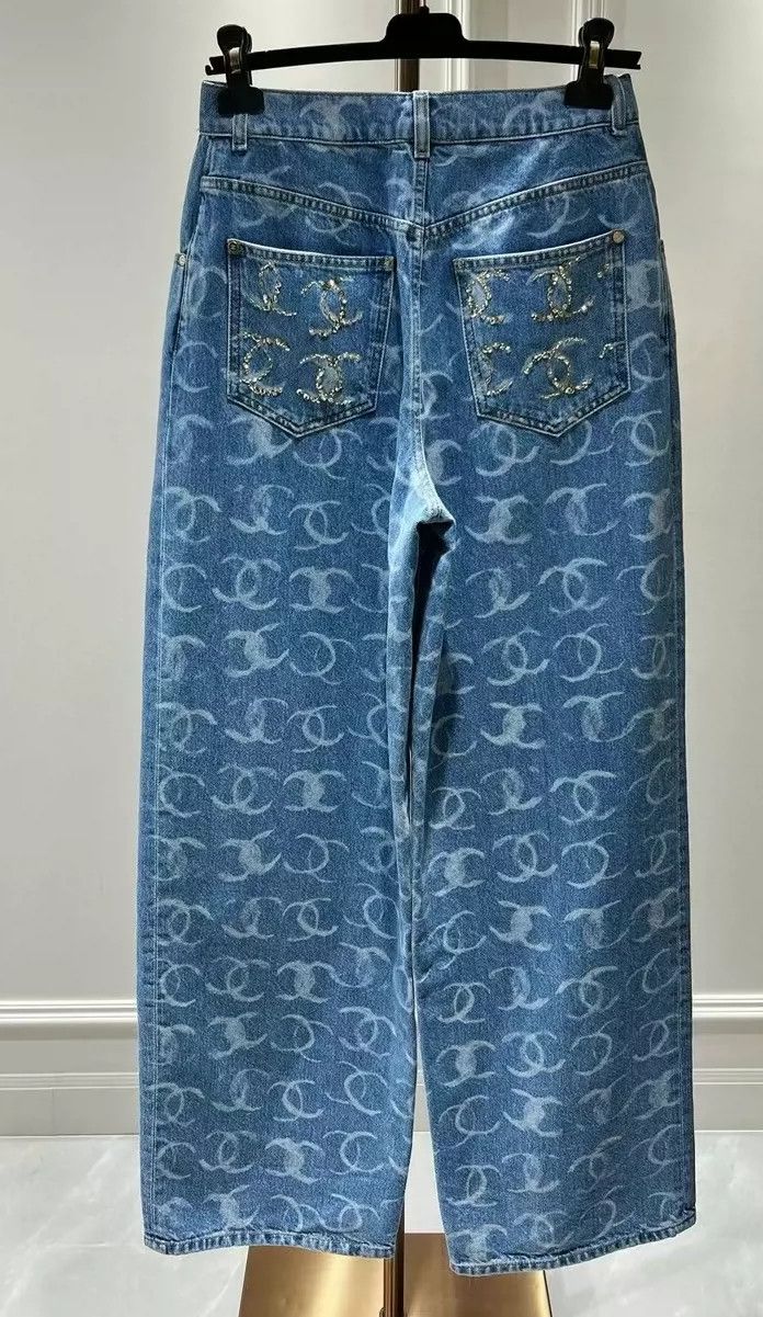Chanel Chanel Preview Series Blue Logo Wide-leg Jeans Size 25" / US 0 / IT 36 - 4 Thumbnail