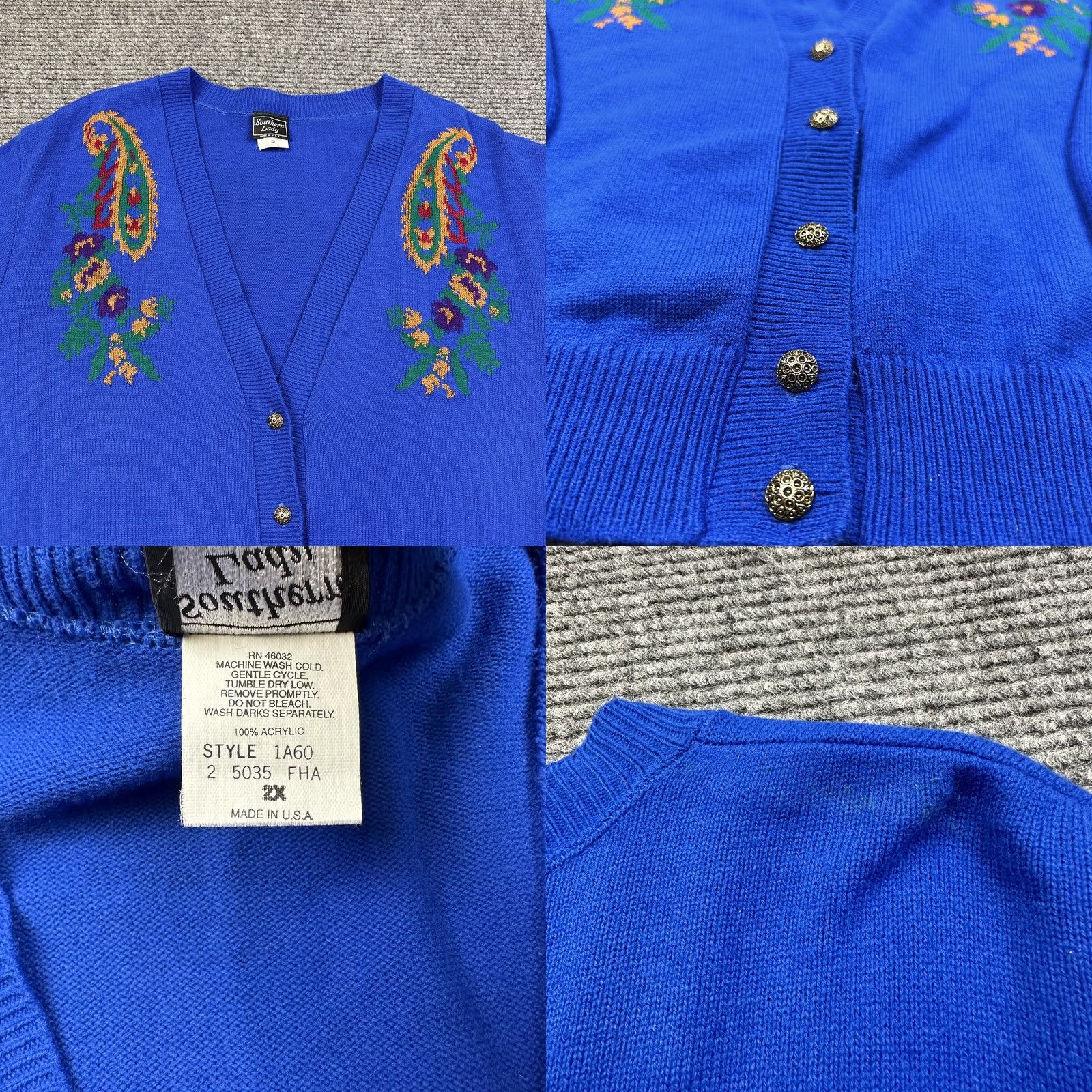 Vintage VINTAGE Southern Lady Button Up Cardigan Sweater Womens 2X Plus Size Knit Blue 90s Size XXL / US 16-18 / IT 52-54 - 8 Thumbnail