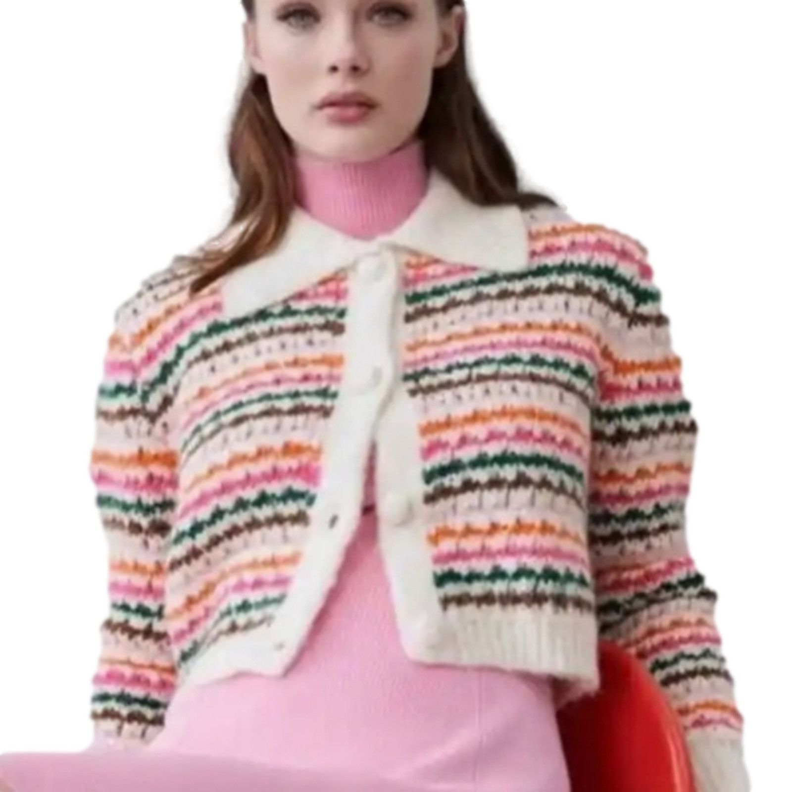 Zara Zara Knit Rainbow Stripe Button Up Cardigan Sweater Sz S Size S / US 4 / IT 40 - 1 Thumbnail