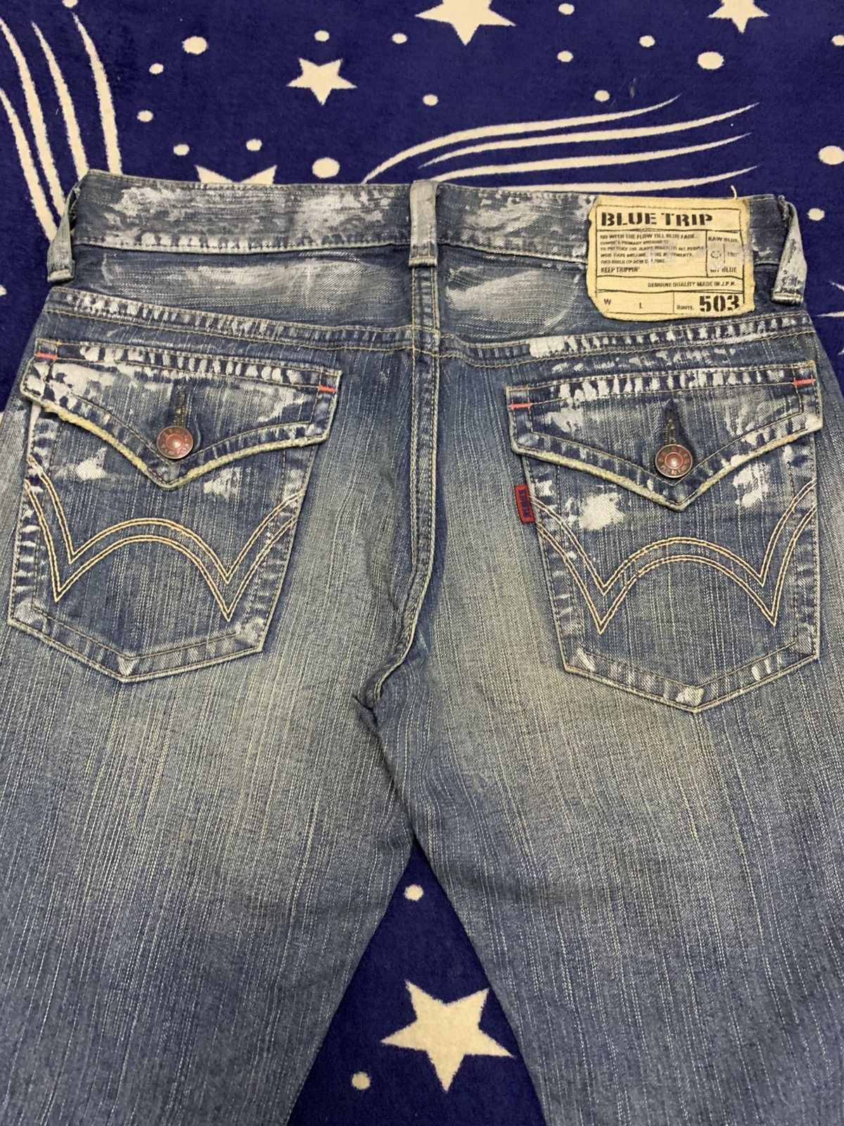 Edwin Vtg EDWIN Blue Trip 503 Distressed Painted Jeans Size US 32 / EU 48 - 16 Thumbnail