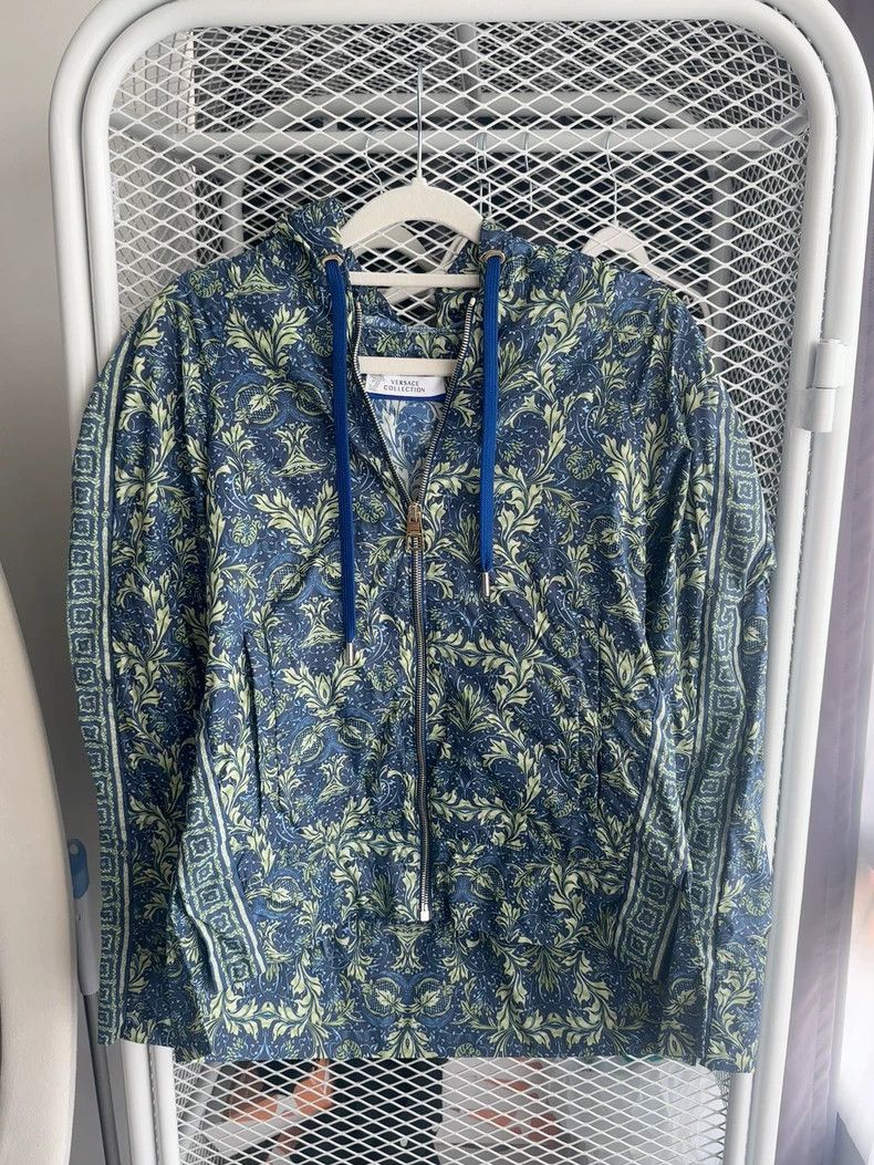 Versace Versace Collection Blue Floral Hooded Jacket- dmc Size US M / EU 48-50 / 2 - 1 Thumbnail