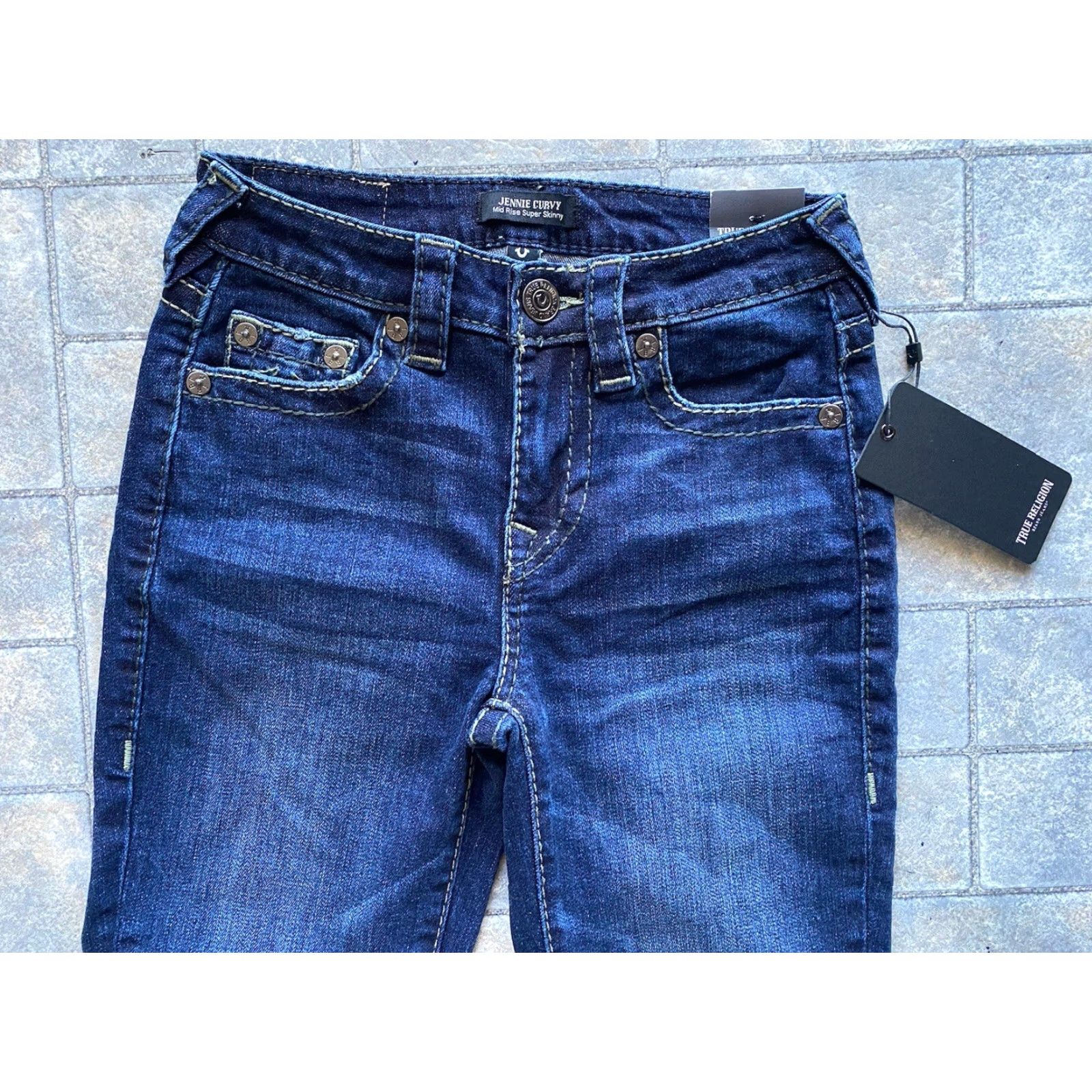 True Religion New True Religion Jennie Curvy Mid Rise Super Skinny Jeans Women’s Blue Size 24 Size 42" / US 20 - 4 Thumbnail