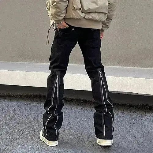 VIBE Zipper Black Flared Cargo Jeans Size US 30 / EU 46 - 1 Thumbnail