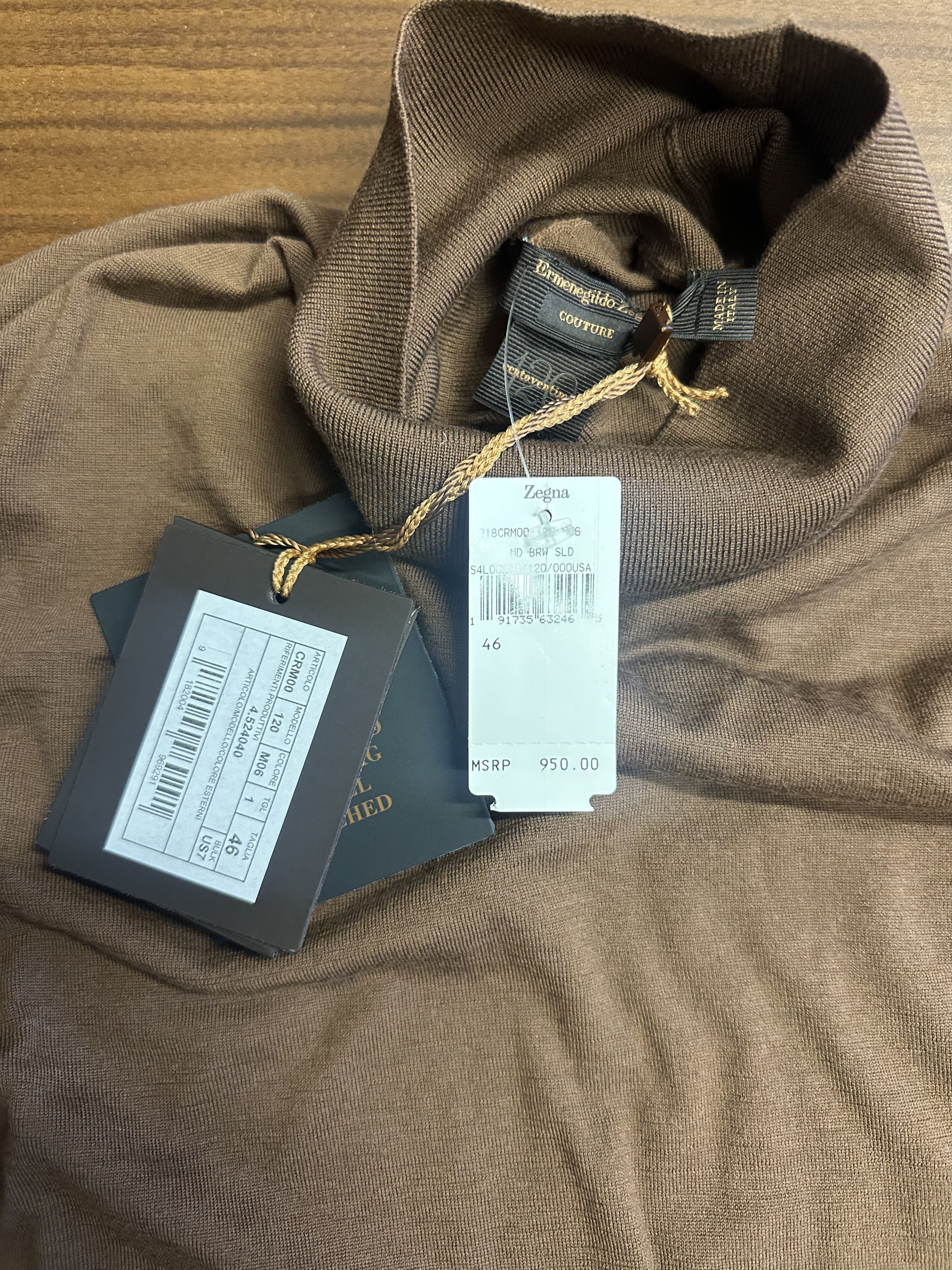 Ermenegildo Zegna Zegna Couture Brown Wool Roll Neck Jumper Size US S / EU 44-46 / 1 - 8 Thumbnail