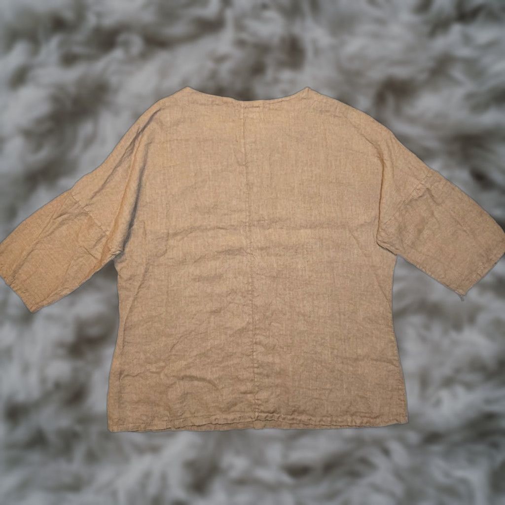 Vintage VINTAGE Made in Italy Linen Top Womens 2XL Beige 3/4 Sleeve Blouse Linen 100% AJ Andrea Jovine Womens Blouse All Seasons Casual Travel Size XXL / US 16-18 / IT 52-54 - 1 Thumbnail