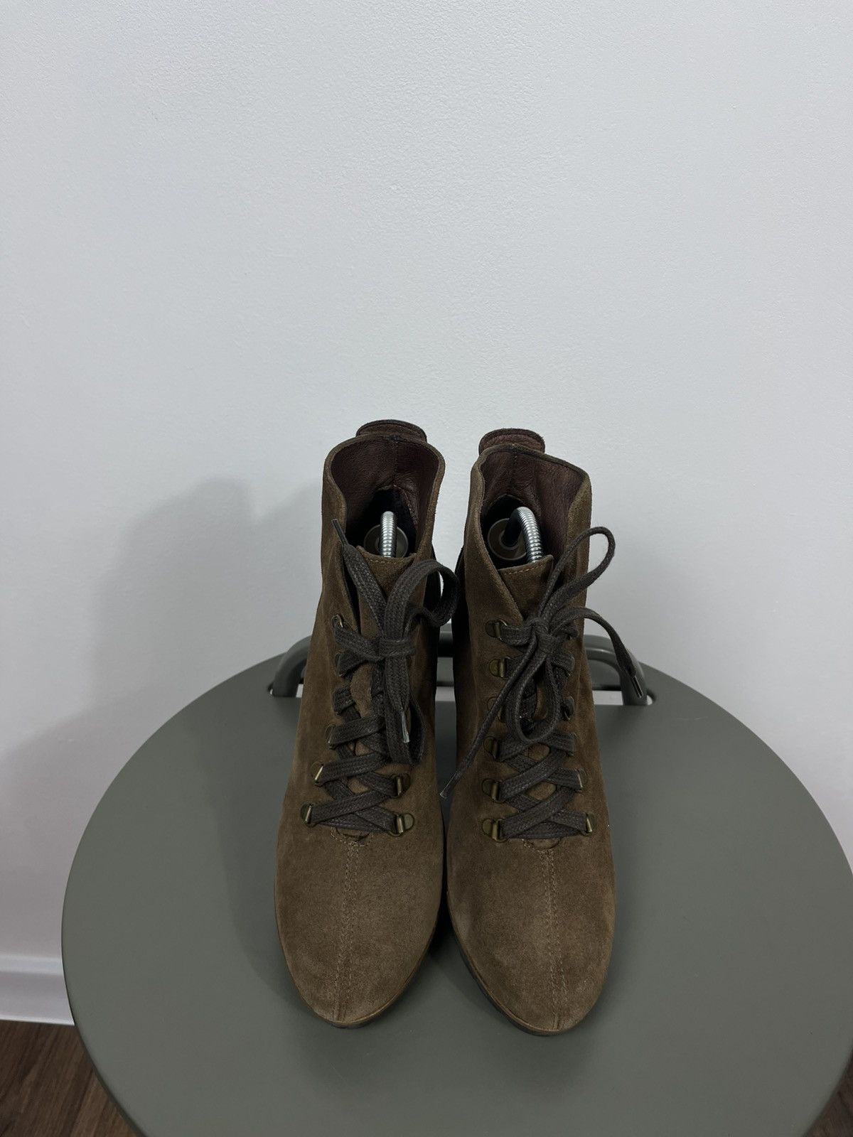 Other Brown Suede Lace-Up Chunky Heel Ankle Boots Lug Sole Size US 7 / IT 37 - 3 Thumbnail