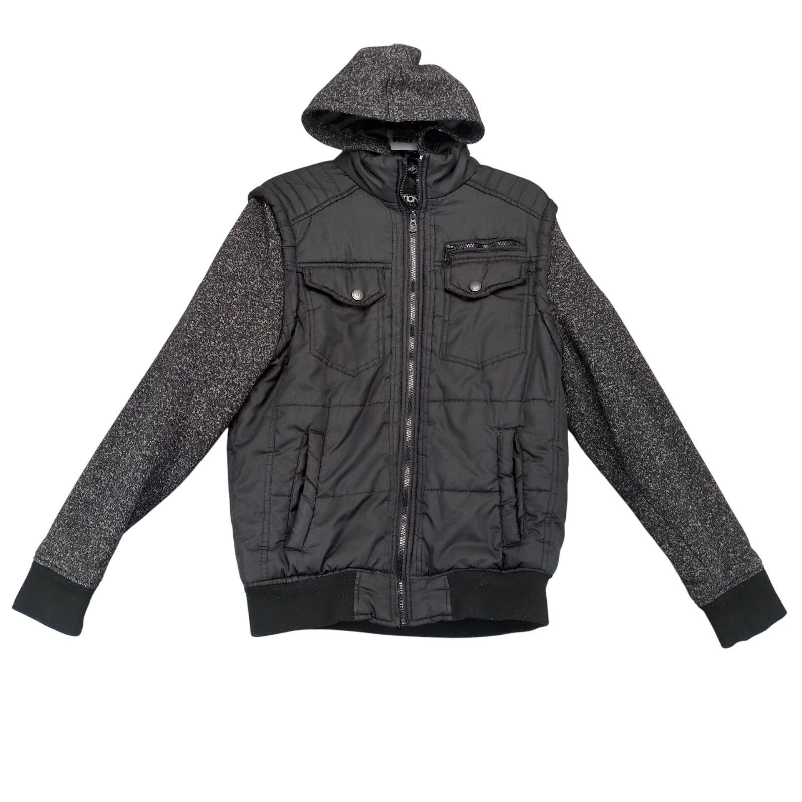 Other Distortion Black Puffer Jacket Men's S Knit Sleeves Full Zip Size US S / EU 44-46 / 1 - 1 Thumbnail