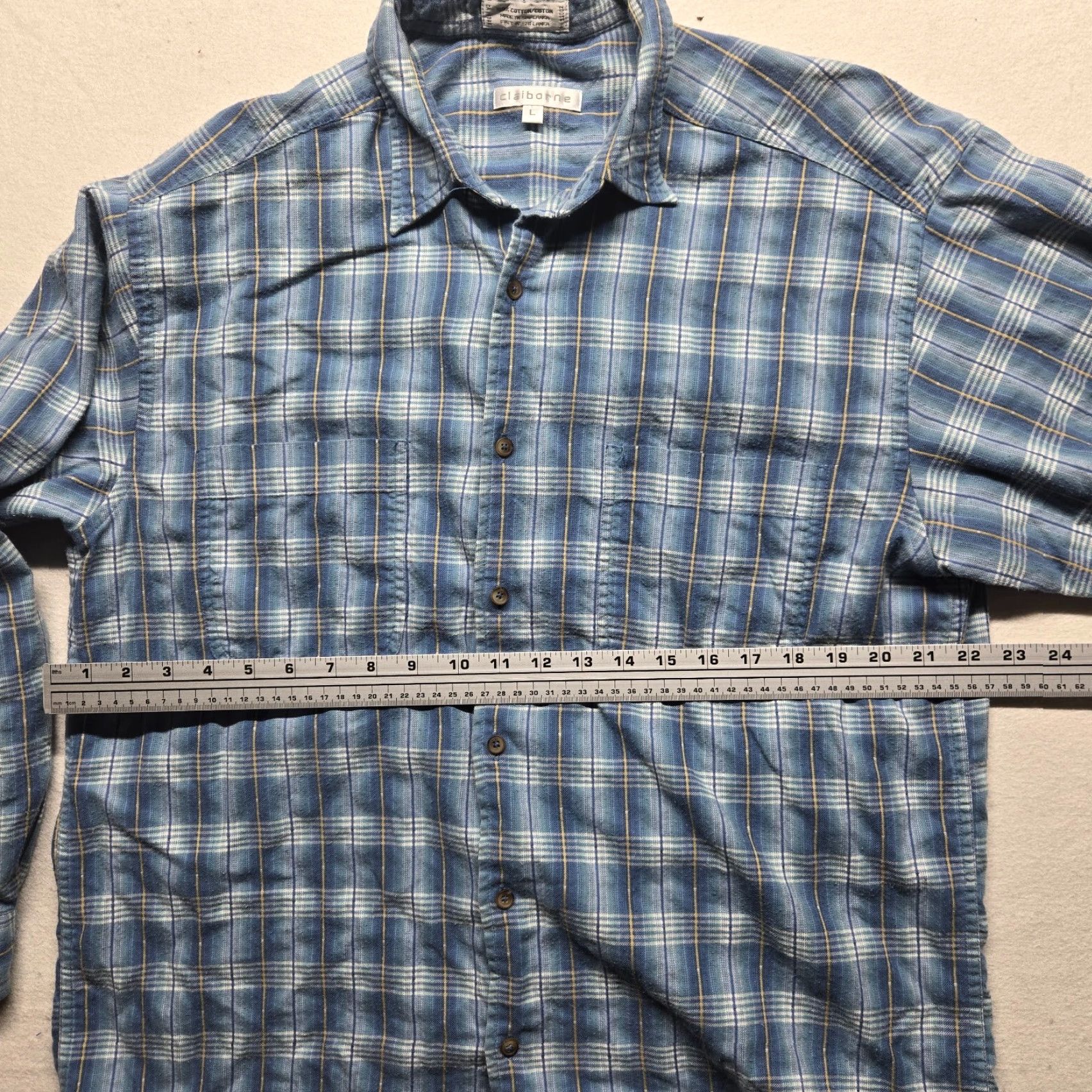 Liz Claiborne VINTAGE Claiborne Blue Check Flannel Shirt Adult Men's L Long Sleeve Button-Down with Pockets Size US L / EU 52-54 / 3 - 3 Thumbnail