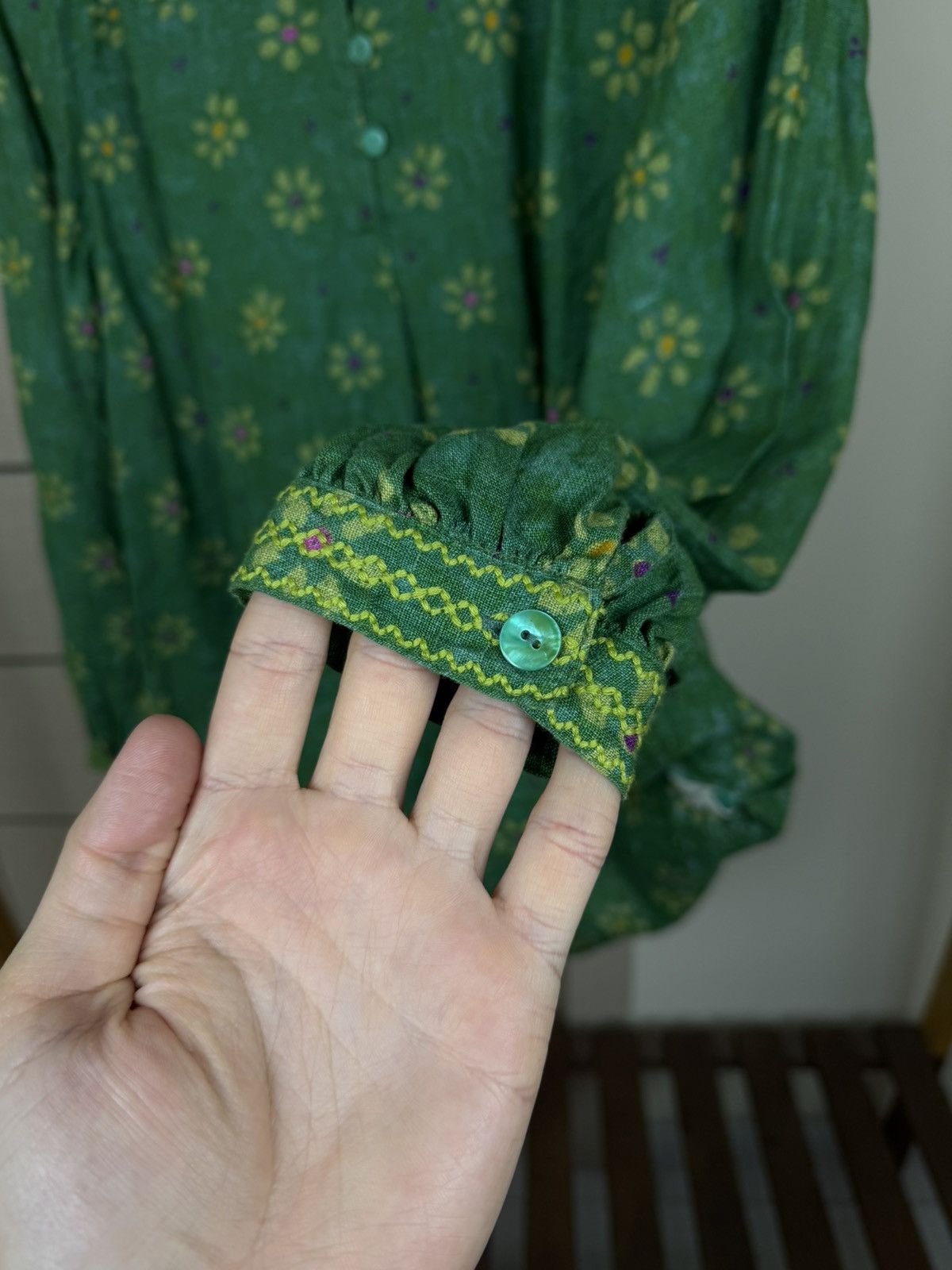 Gudrun Sjoden gudrun sjöden green linen flower print tunic blouses shirt Size M / US 6-8 / IT 42-44 - 14 Thumbnail