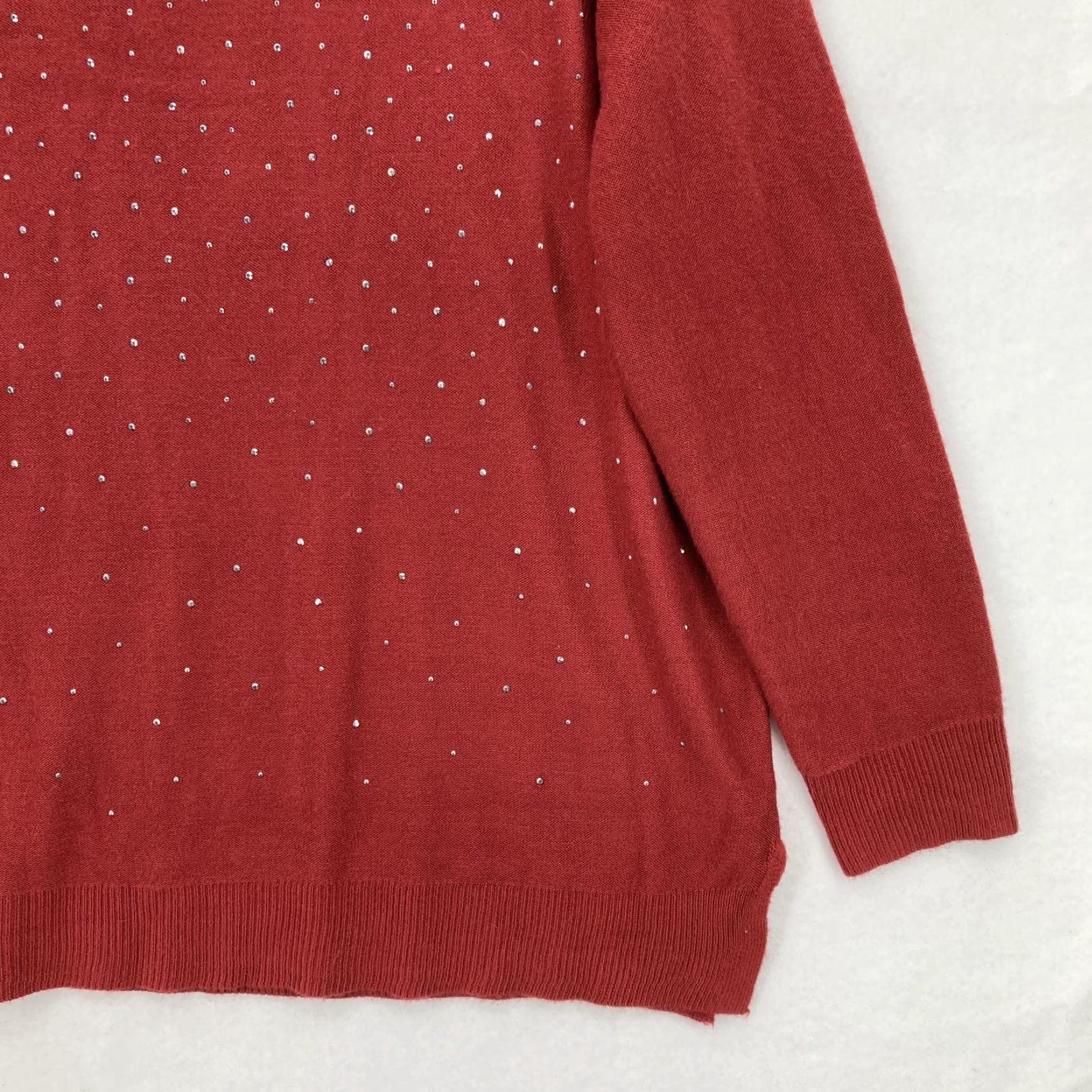 Apt. 9 Apt. 9 Sweater Womens 1X Red Rhinestone Embellished Scoop Neck Pullover Sparkle Size XL / US 12-14 / IT 48-50 - 3 Thumbnail